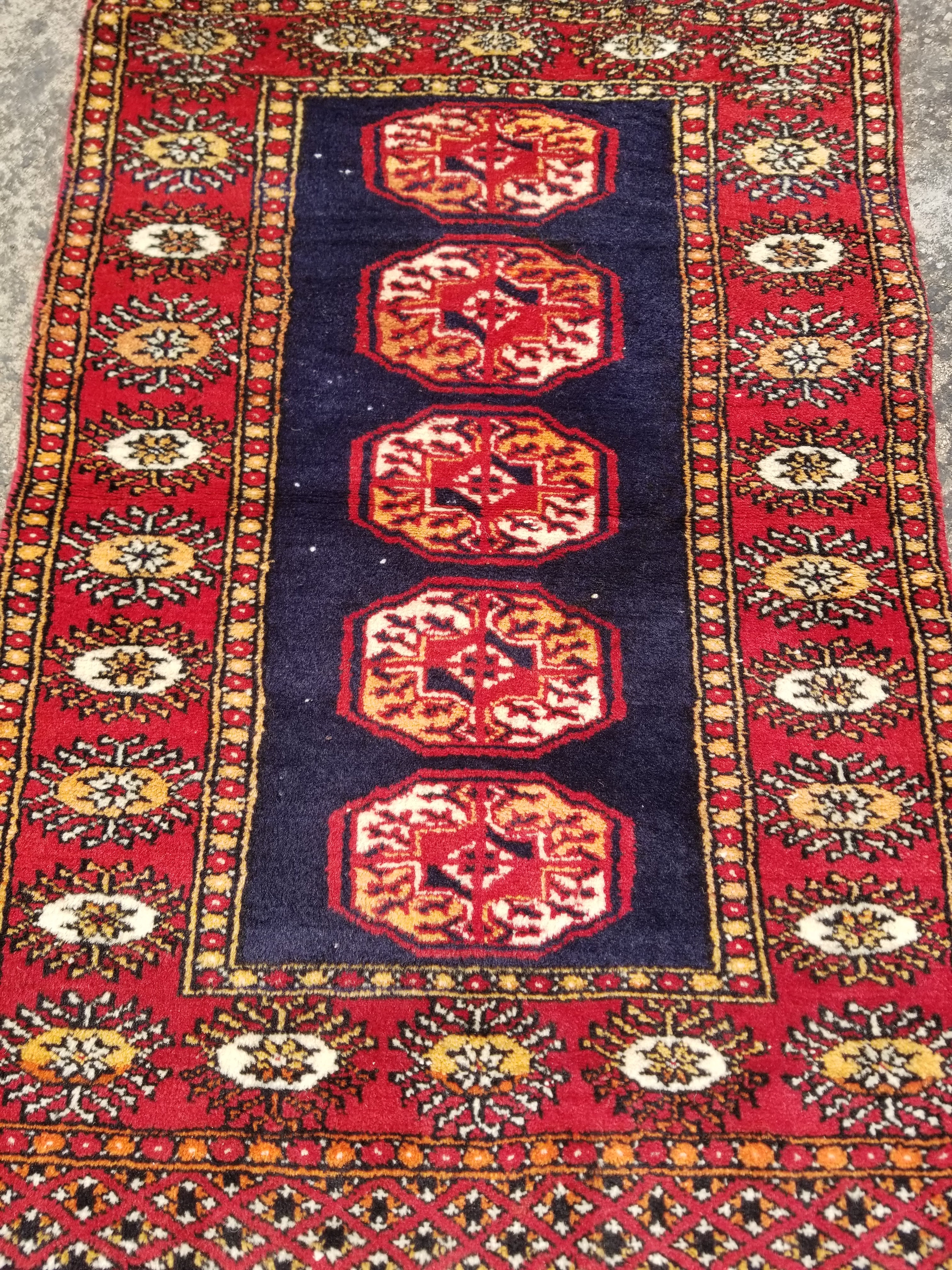 Vintage Traditional Handmade Turkmen Wool Multicolor Rug 84x58cm