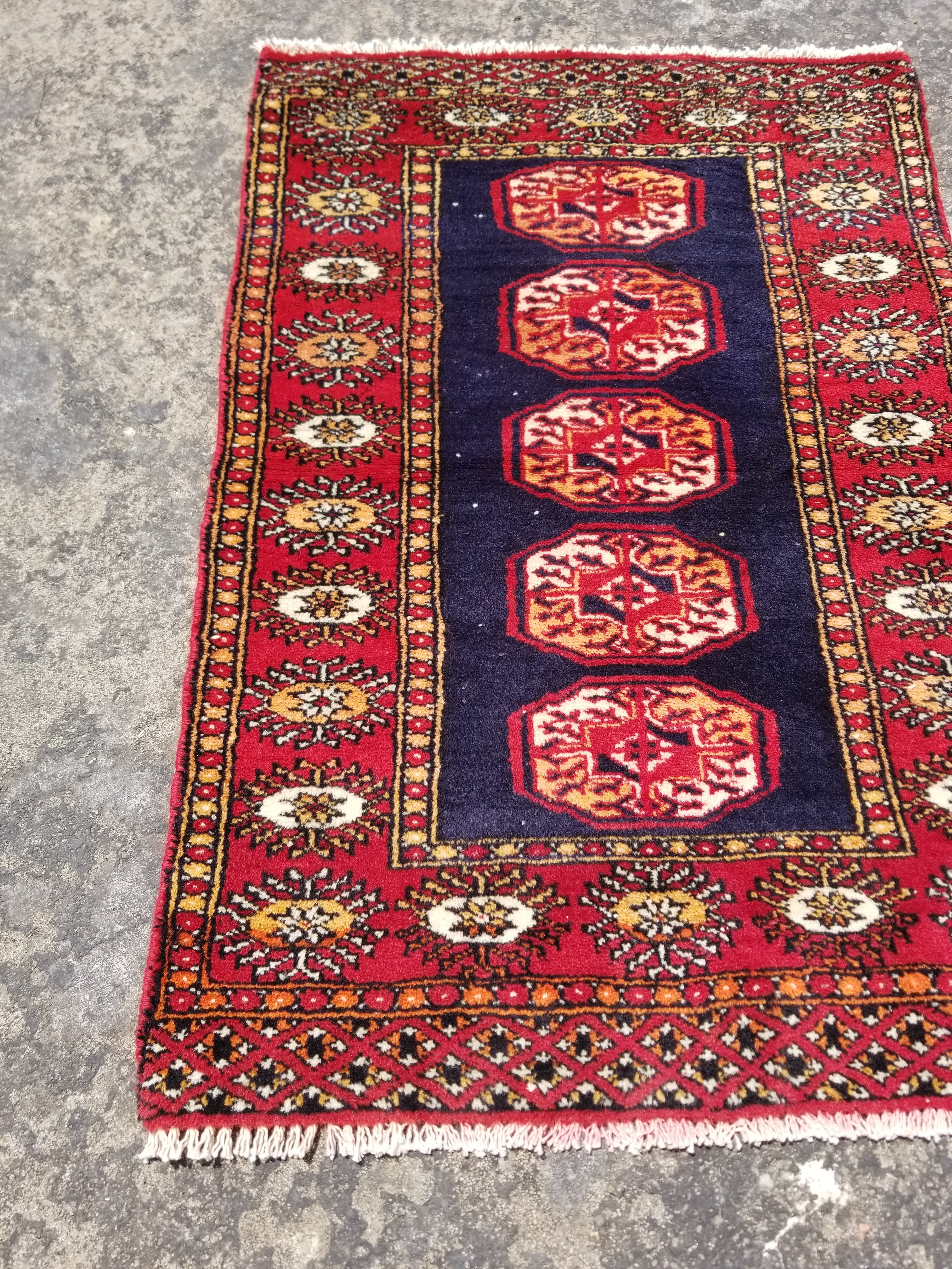 Vintage Traditional Handmade Turkmen Wool Multicolor Rug 84x58cm