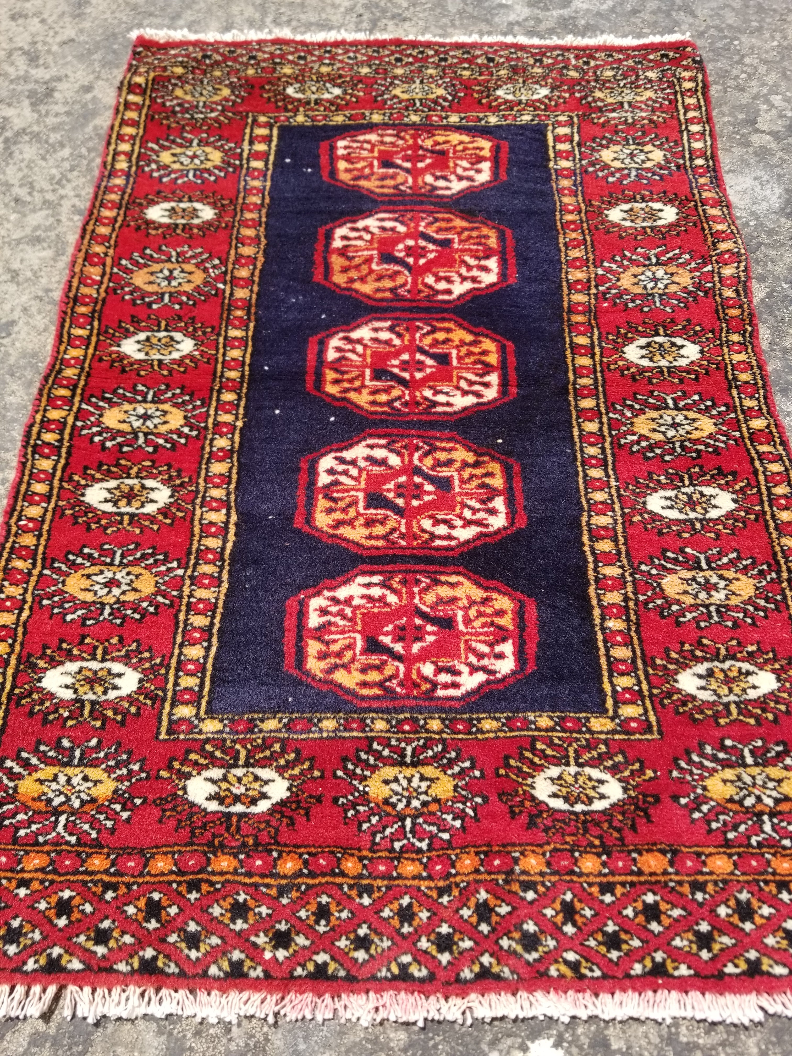 Vintage Traditional Handmade Turkmen Wool Multicolor Rug 84x58cm