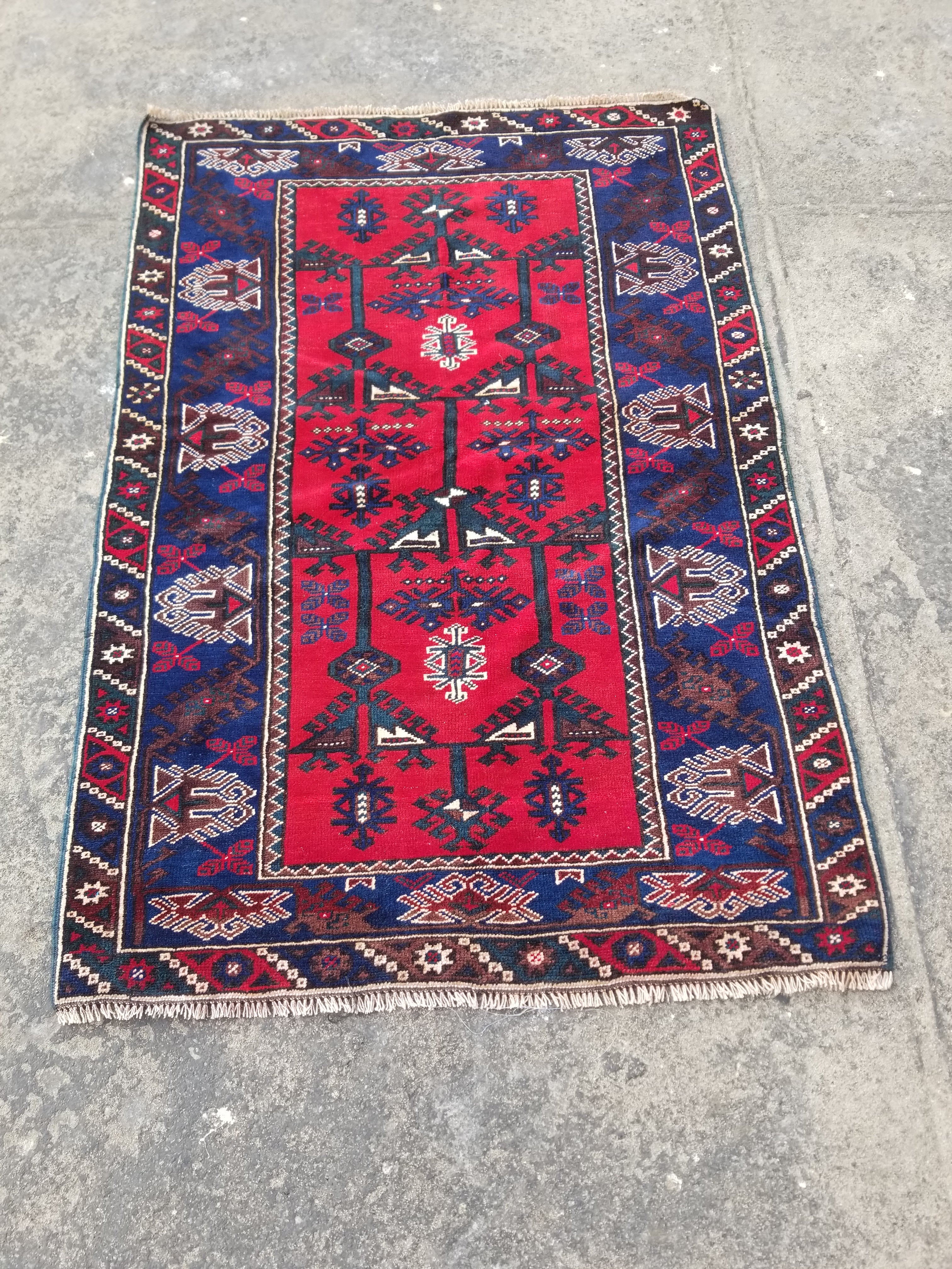 Vintage Traditional Handmade Turkish Wool Multicolor Rug 185x127cm