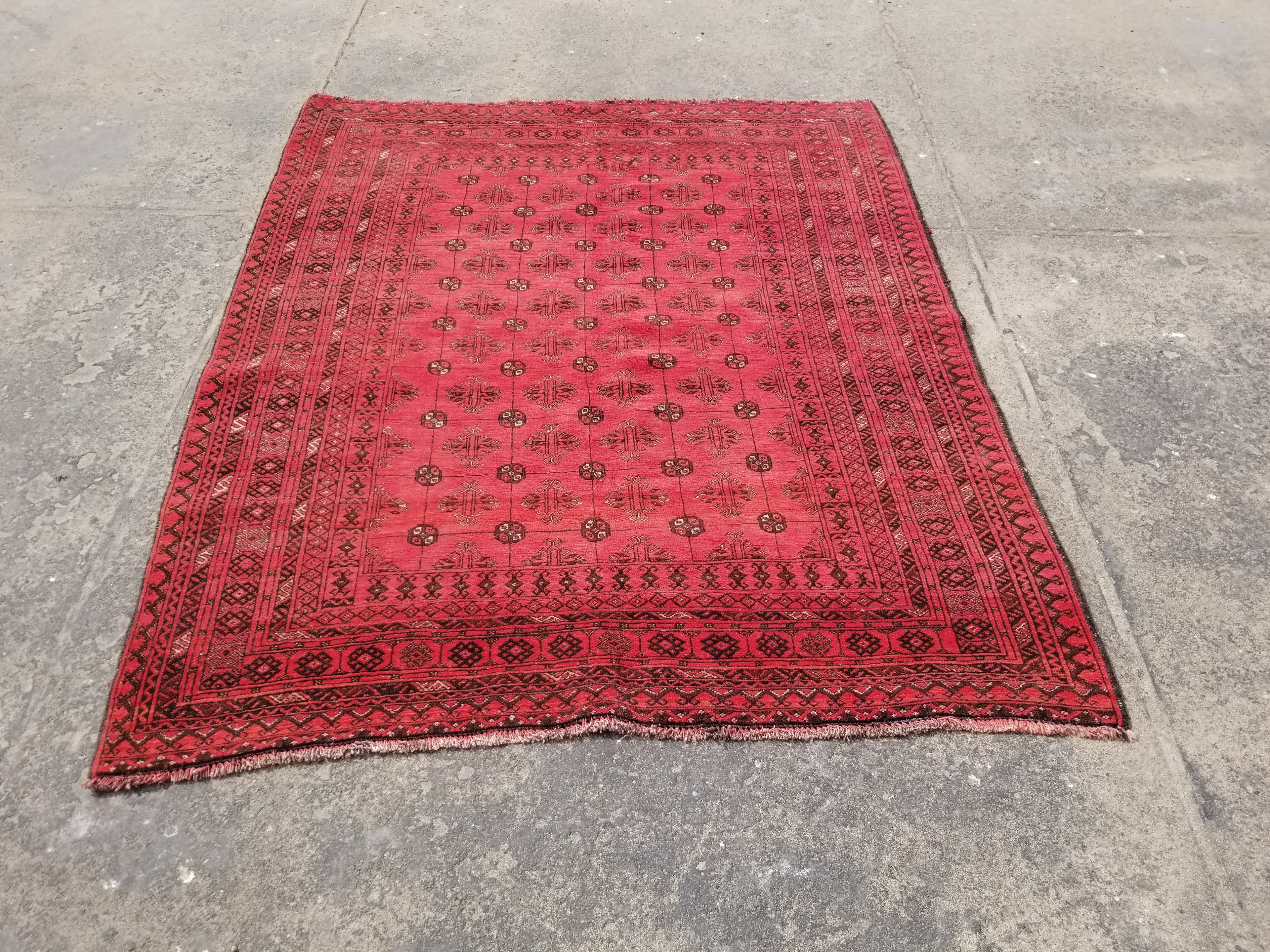 Vintage Traditional Handmade Afghan Turkmen Wool Multicolor Rug 248x195cm