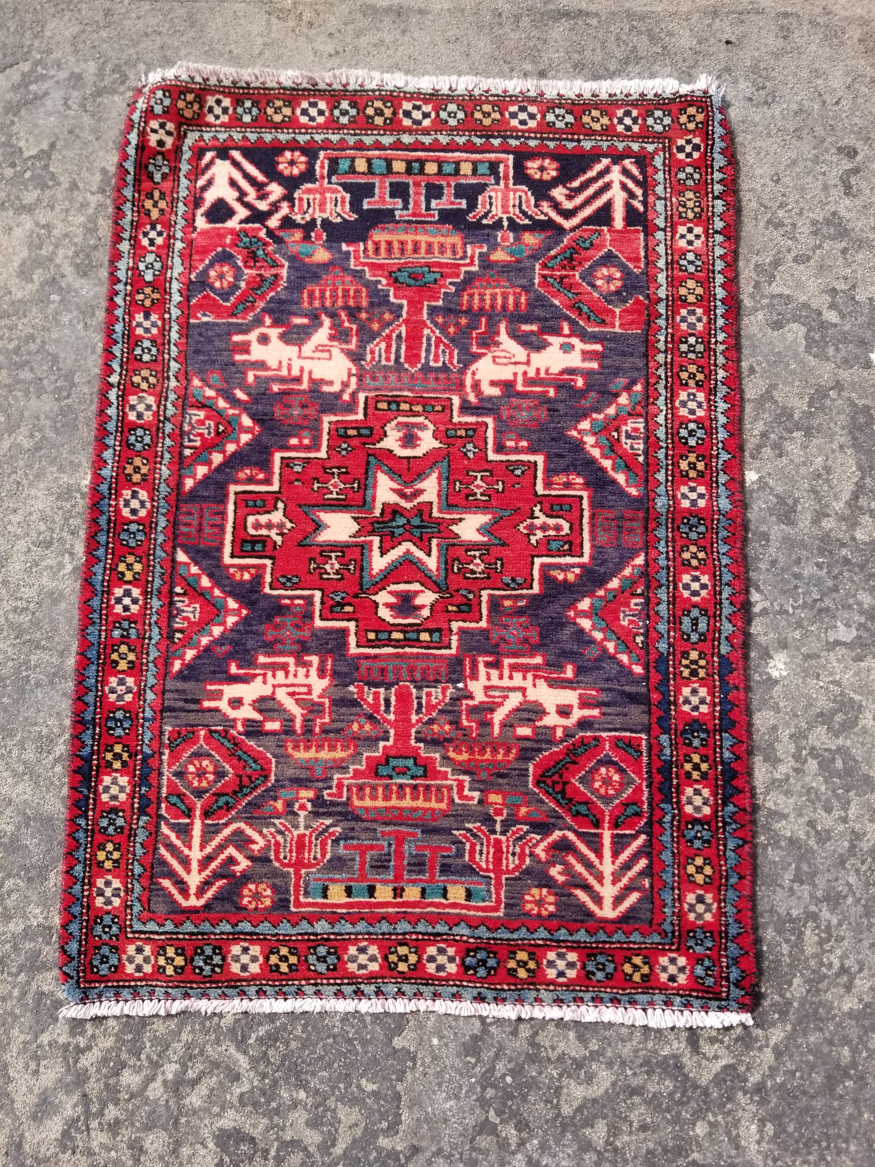 Vintage Traditional Handmade Karajeh Wool Multicolor Rug 99x68cm