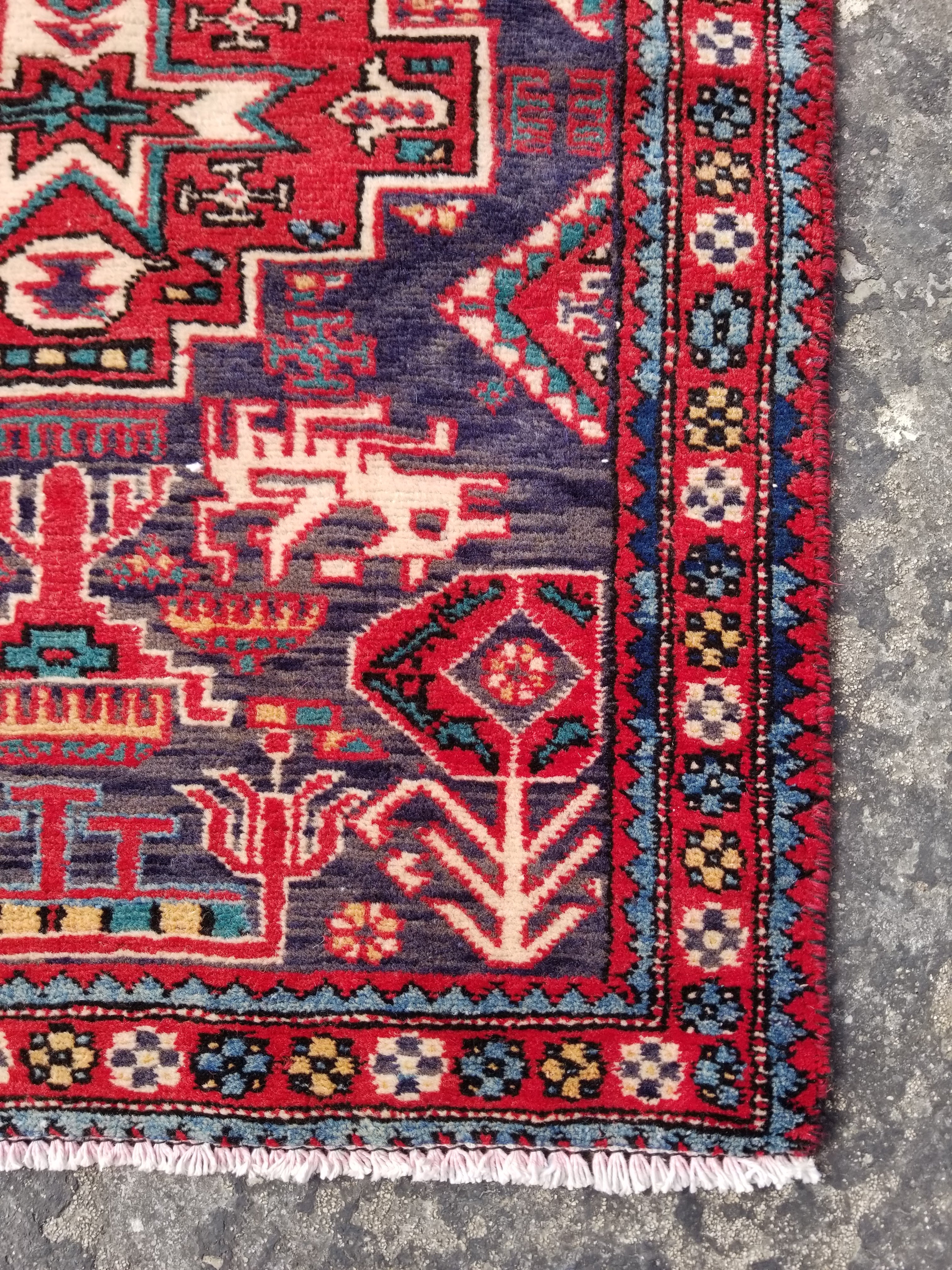 Vintage Traditional Handmade Karajeh Wool Multicolor Rug 99x68cm