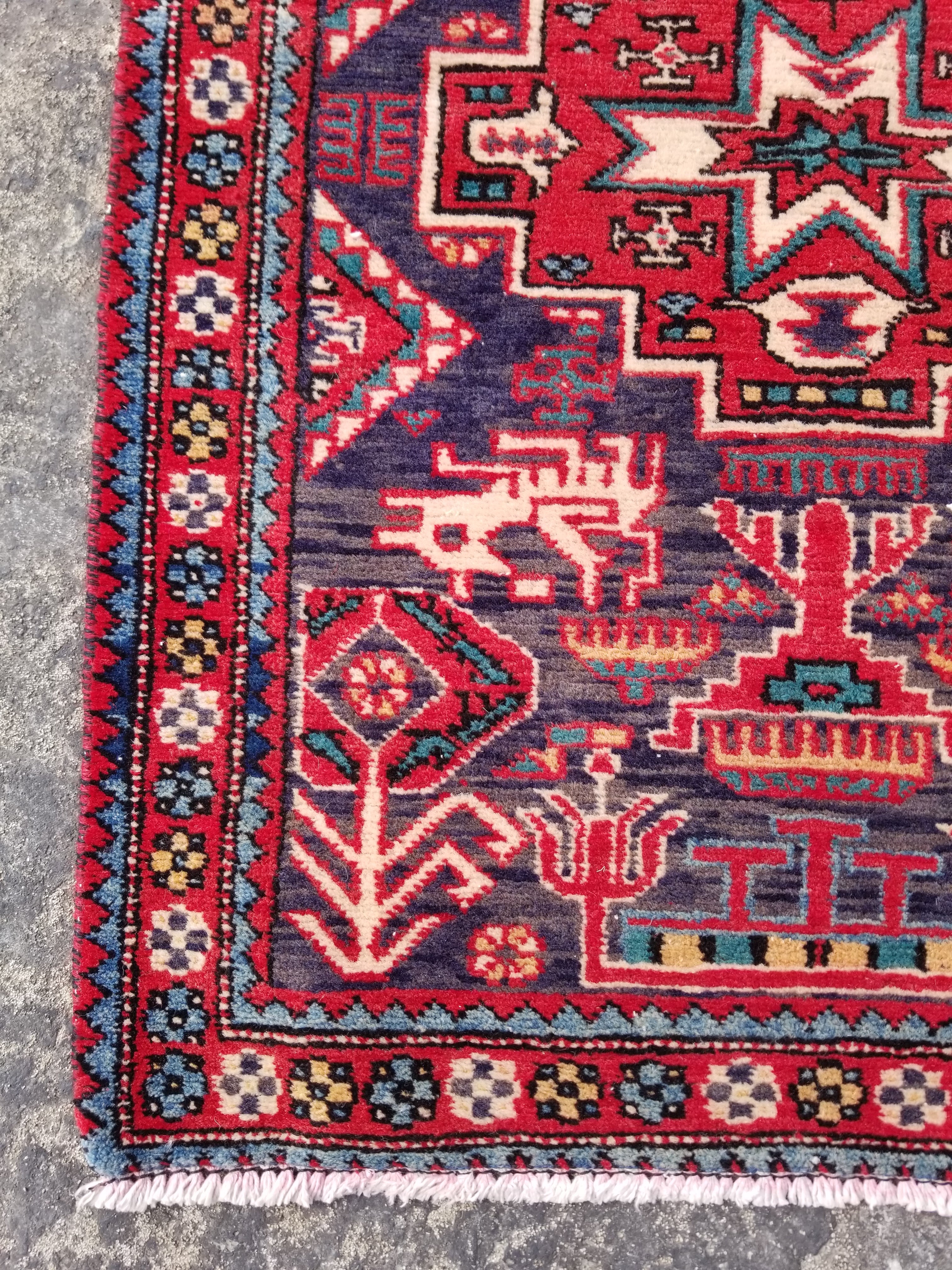 Vintage Traditional Handmade Karajeh Wool Multicolor Rug 99x68cm