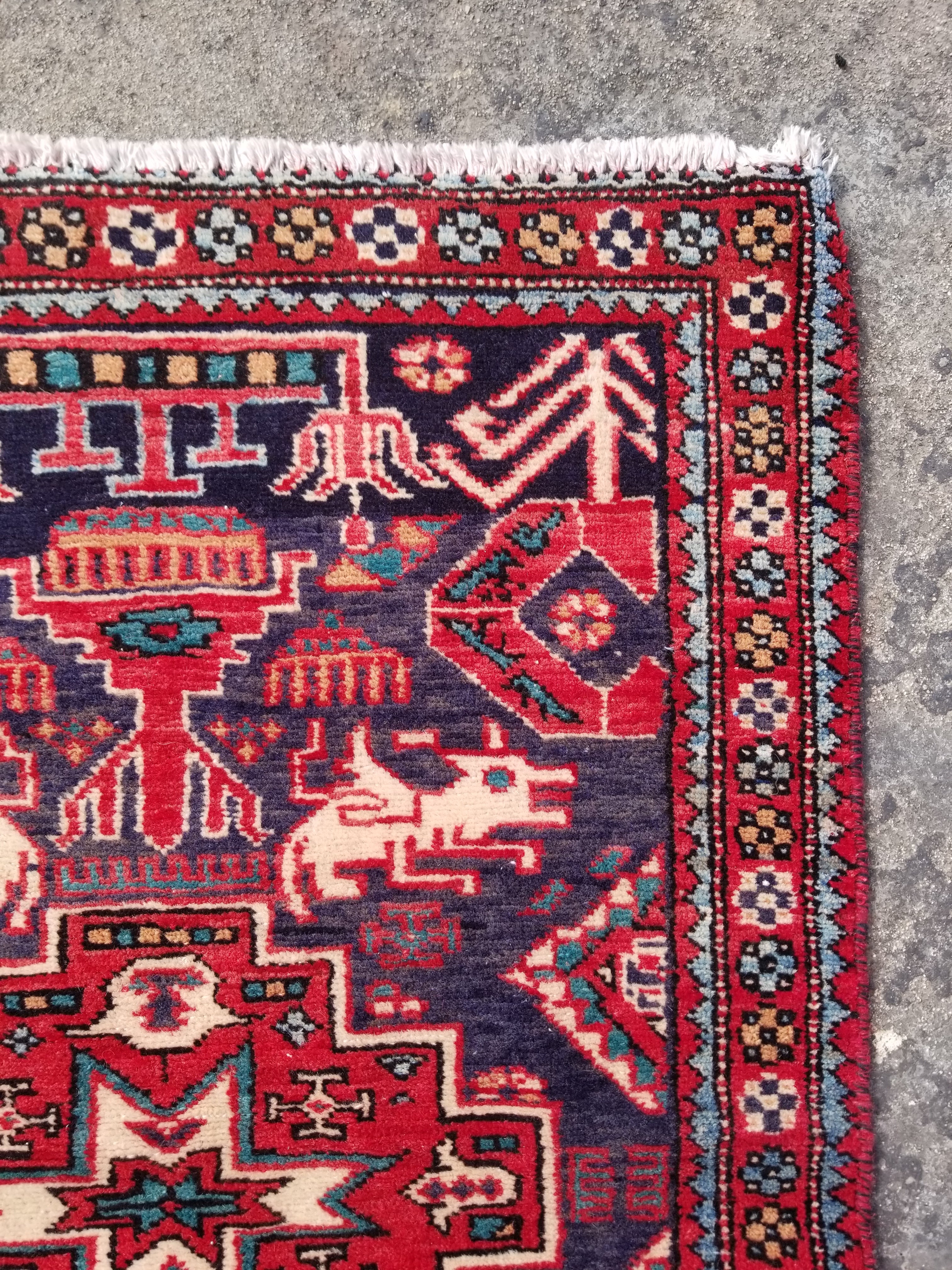 Vintage Traditional Handmade Karajeh Wool Multicolor Rug 99x68cm