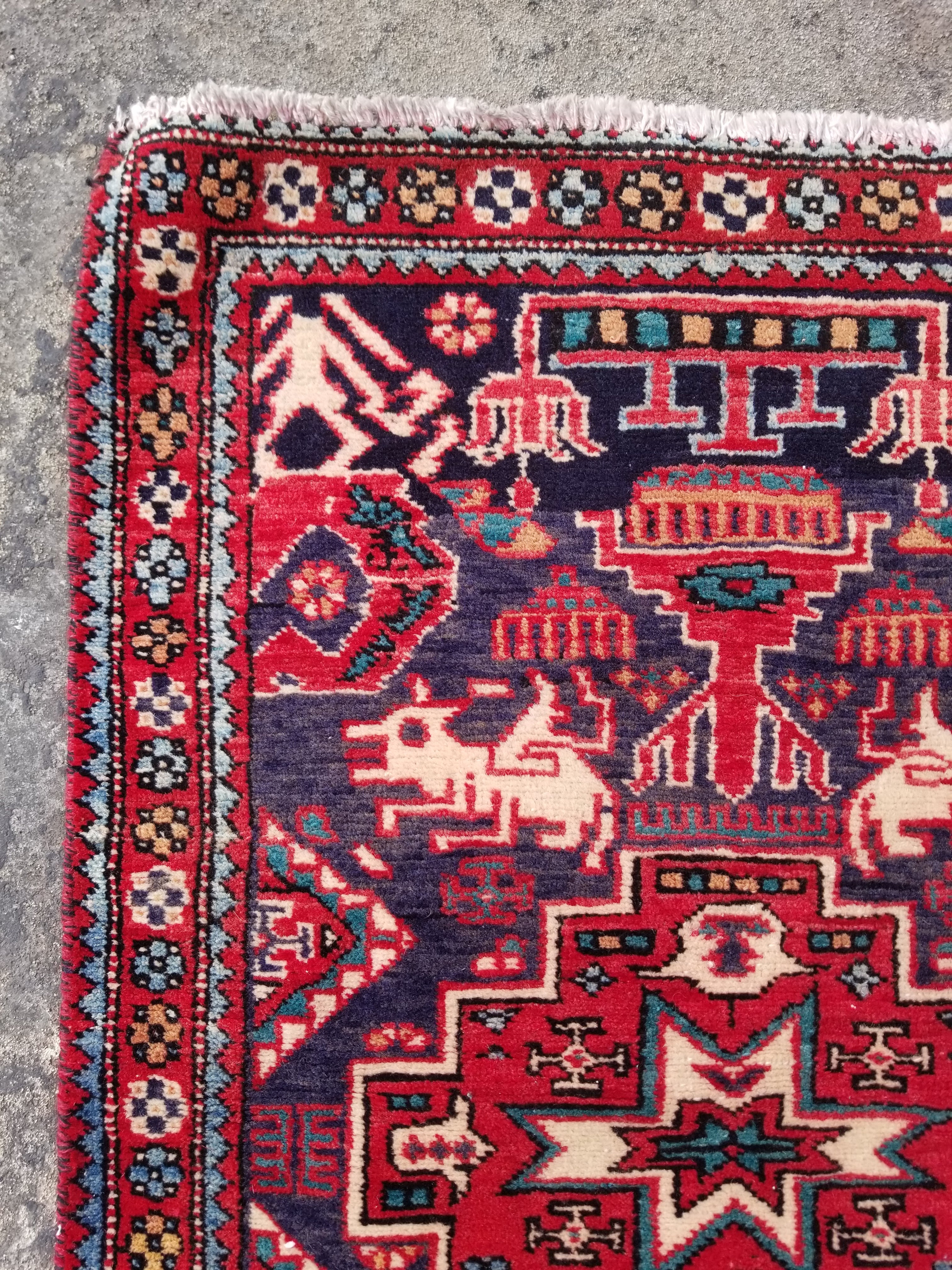 Vintage Traditional Handmade Karajeh Wool Multicolor Rug 99x68cm