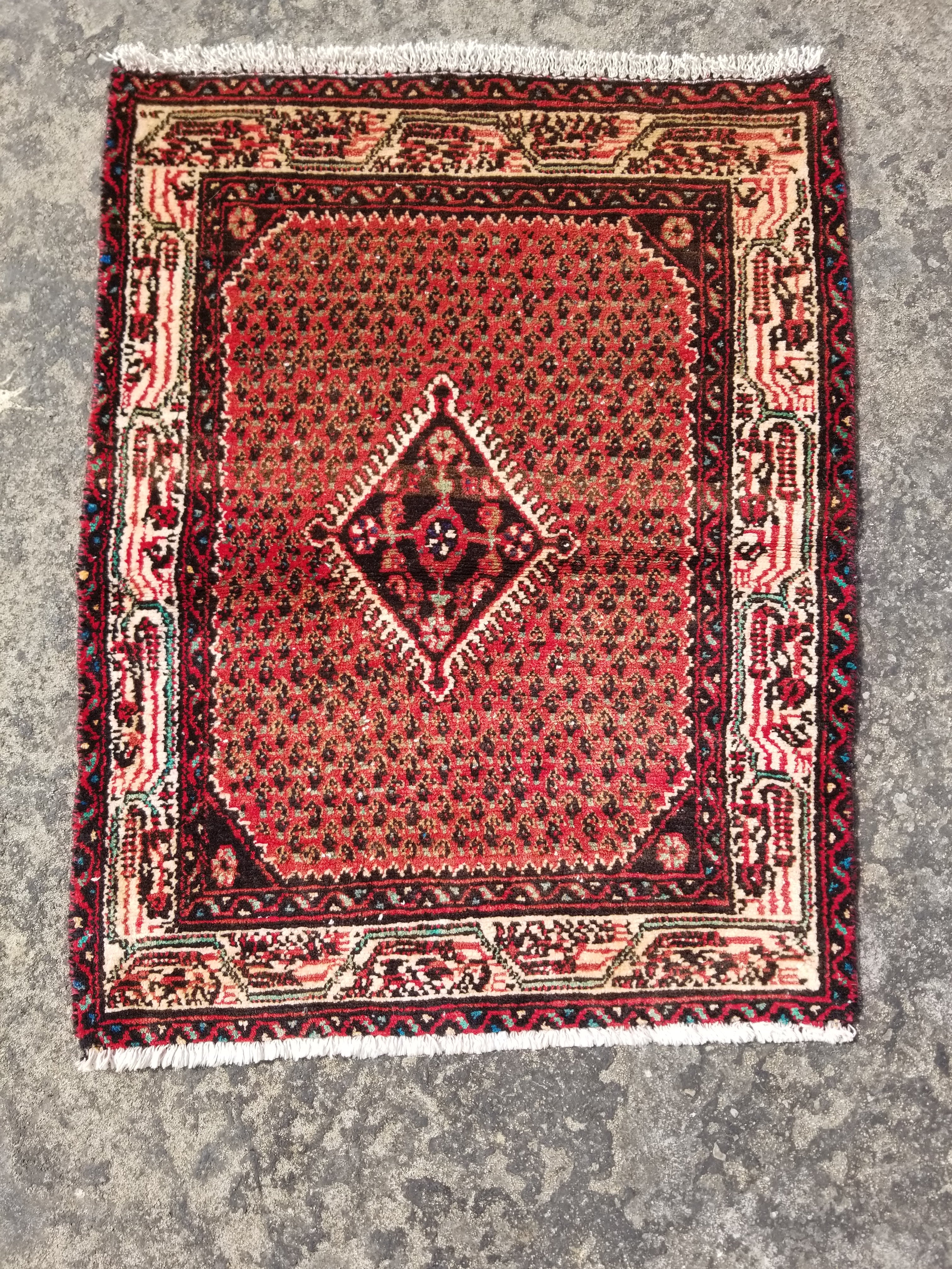 Vintage Traditional Handmade Hamadan Wool Multicolor Rug 86x66cm