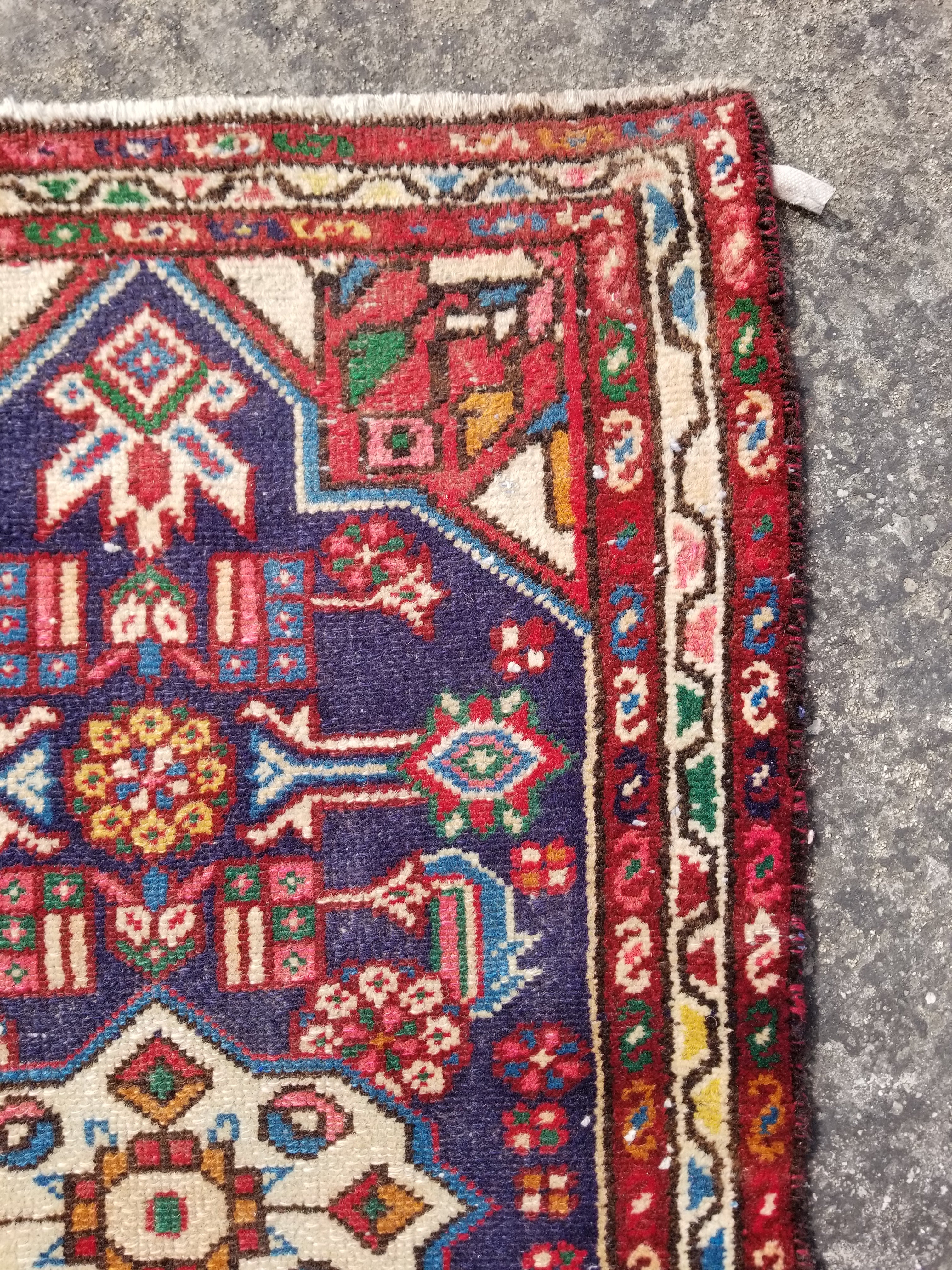 Antique Traditional Handmade Caucasian Kazak Wool Multicolor Rug 99x55cm