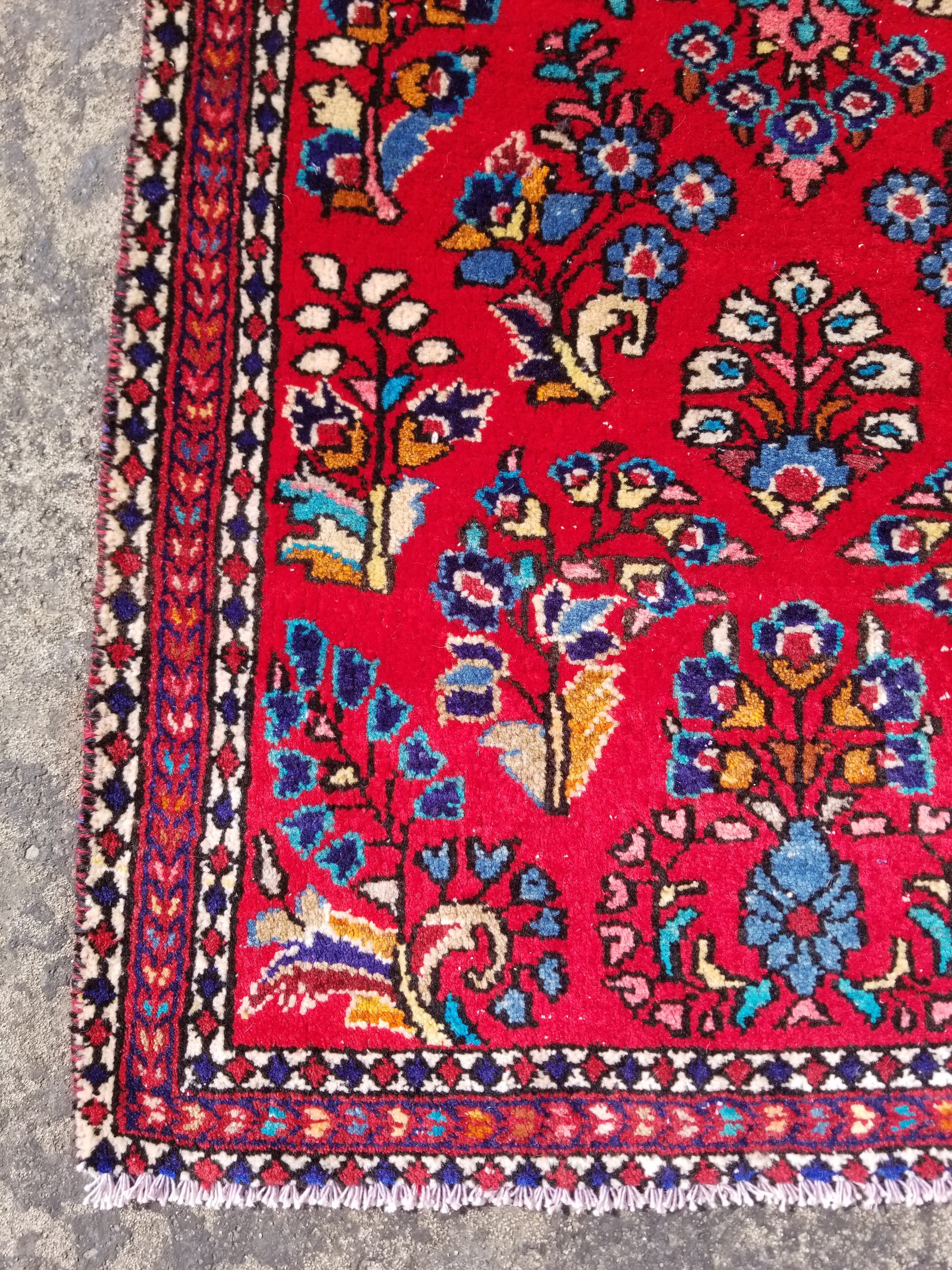 Vintage Traditional Handmade Sarouk Wool Multicolor Rug 121x66cm