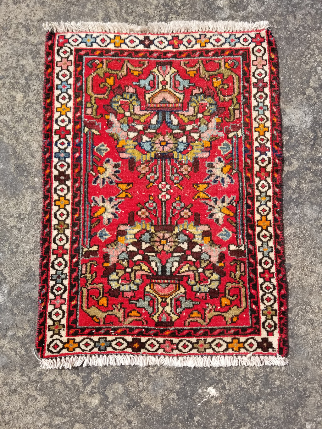 Semi Antique Traditional Handmade Karajeh Wool Multicolor Rug 78x58cm