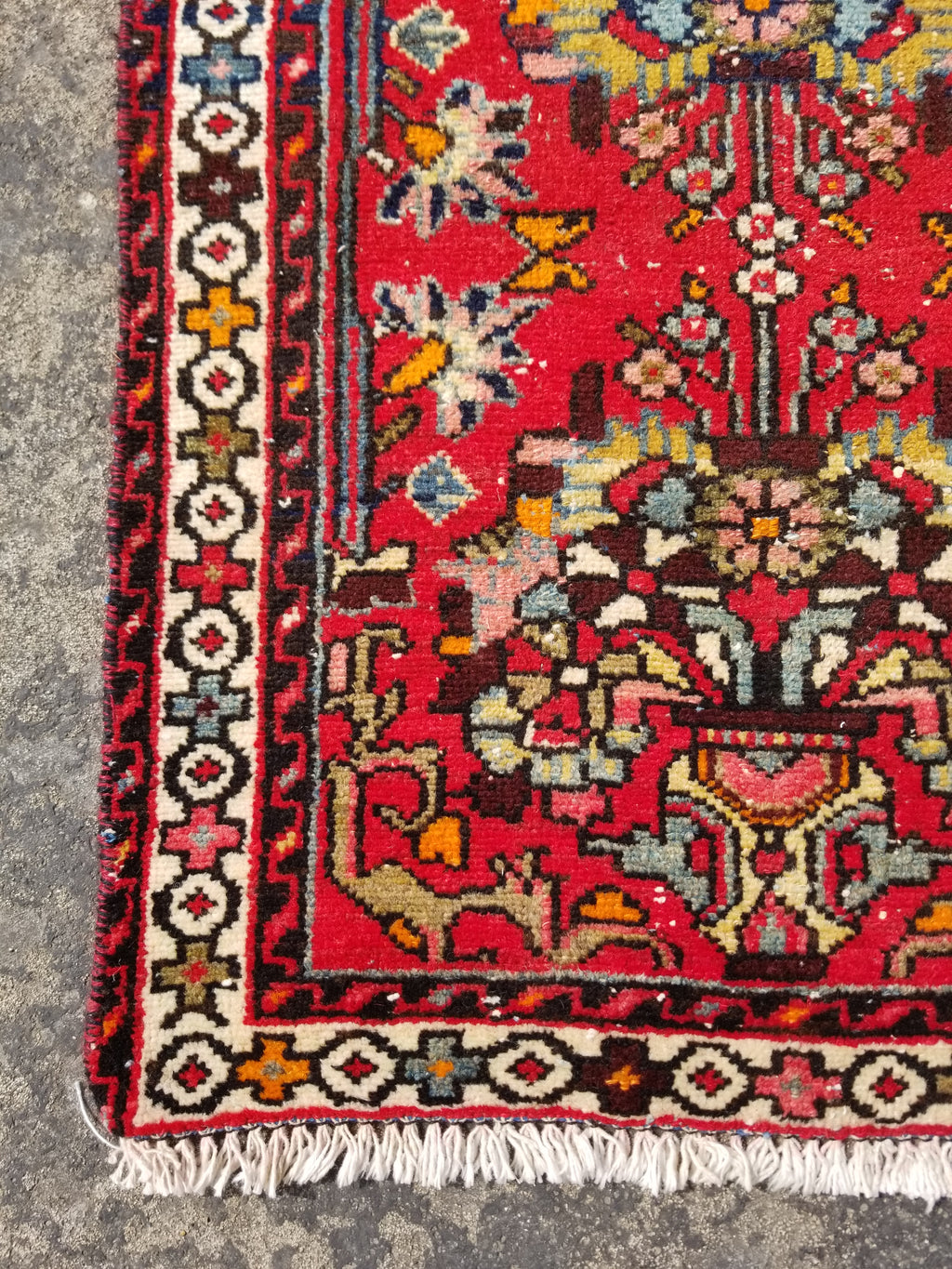 Semi Antique Traditional Handmade Karajeh Wool Multicolor Rug 78x58cm
