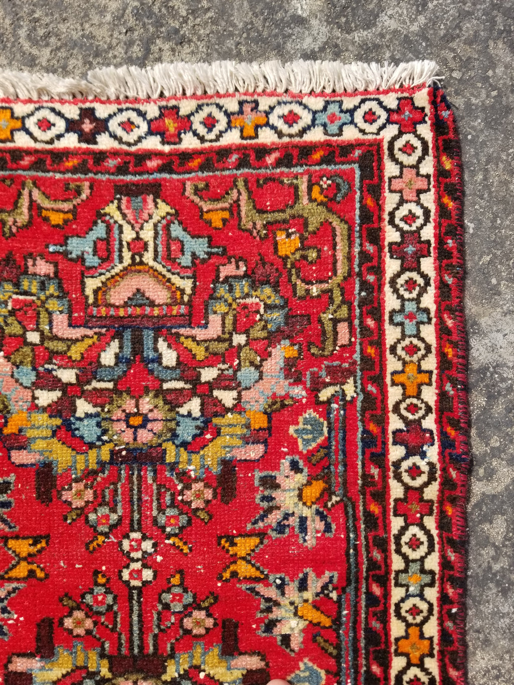 Semi Antique Traditional Handmade Karajeh Wool Multicolor Rug 78x58cm