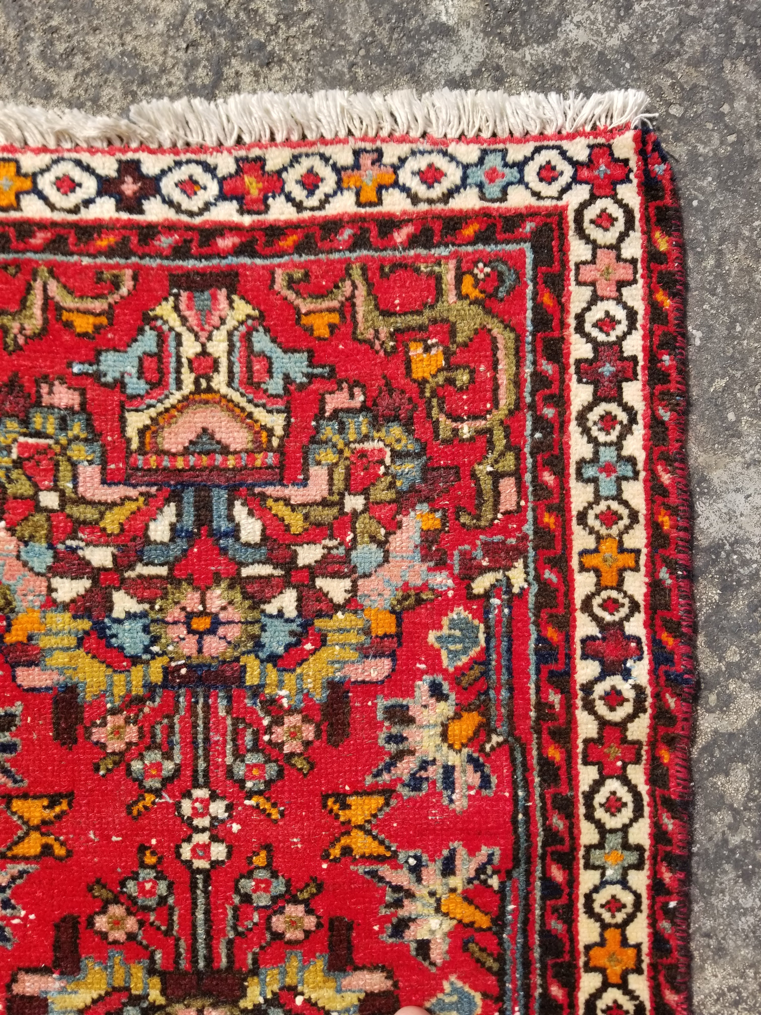 Semi Antique Traditional Handmade Karajeh Wool Multicolor Rug 78x58cm