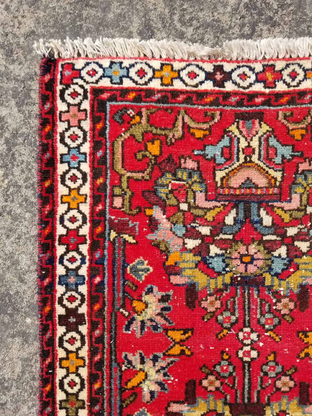 Semi Antique Traditional Handmade Karajeh Wool Multicolor Rug 78x58cm