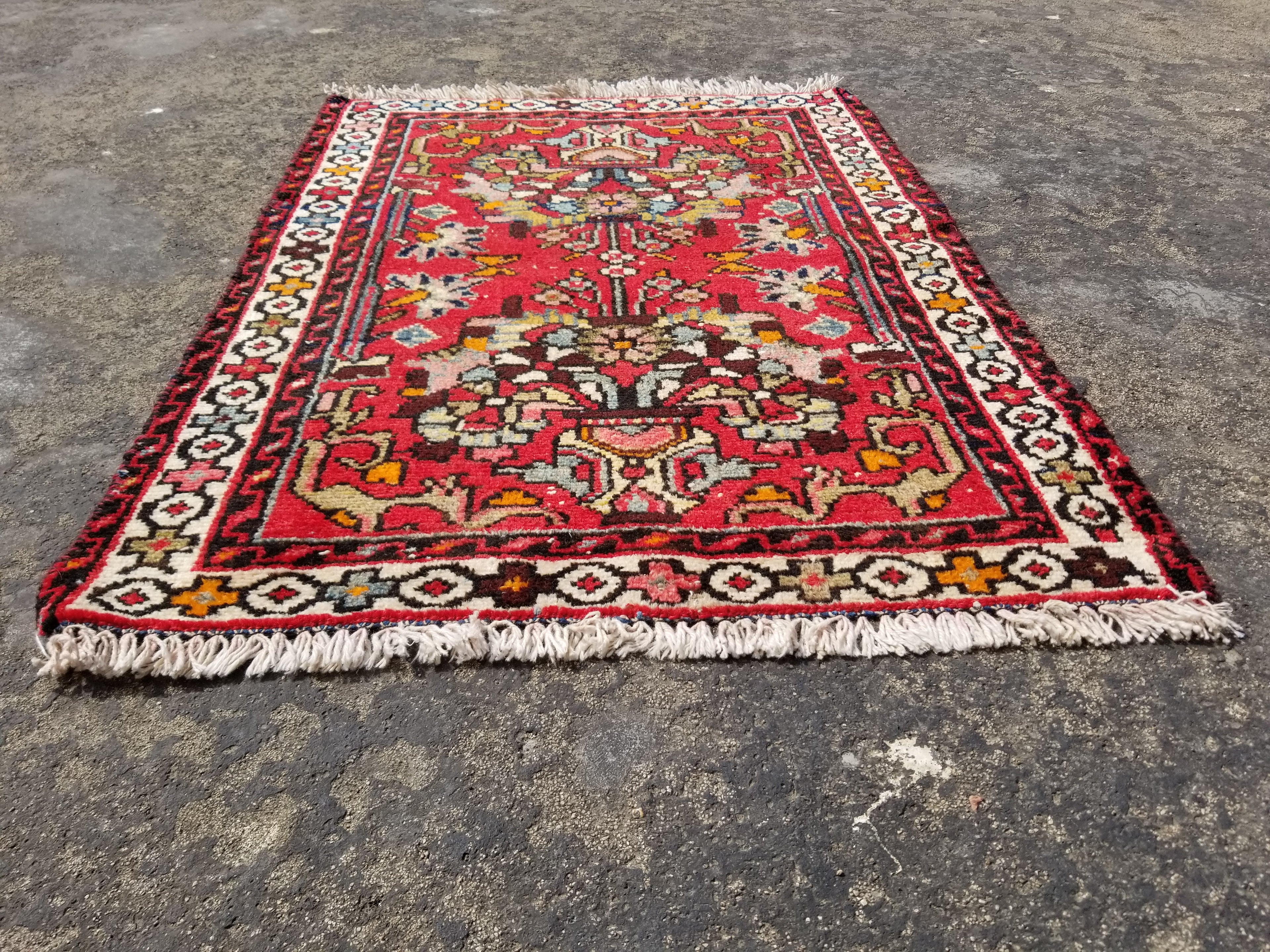 Semi Antique Traditional Handmade Karajeh Wool Multicolor Rug 78x58cm