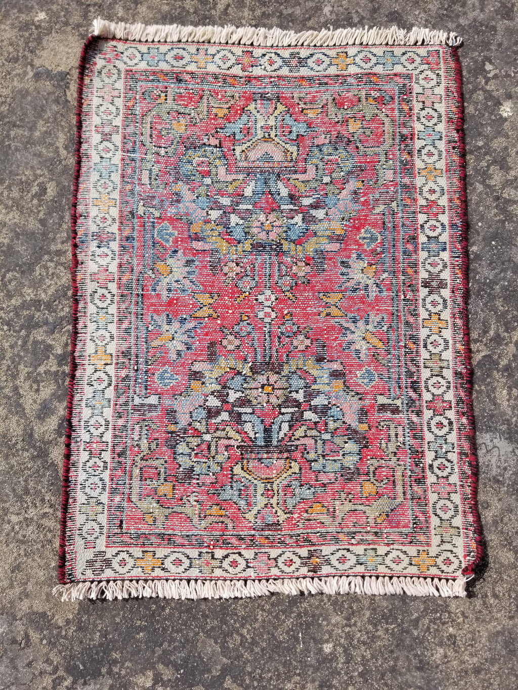 Semi Antique Traditional Handmade Karajeh Wool Multicolor Rug 78x58cm