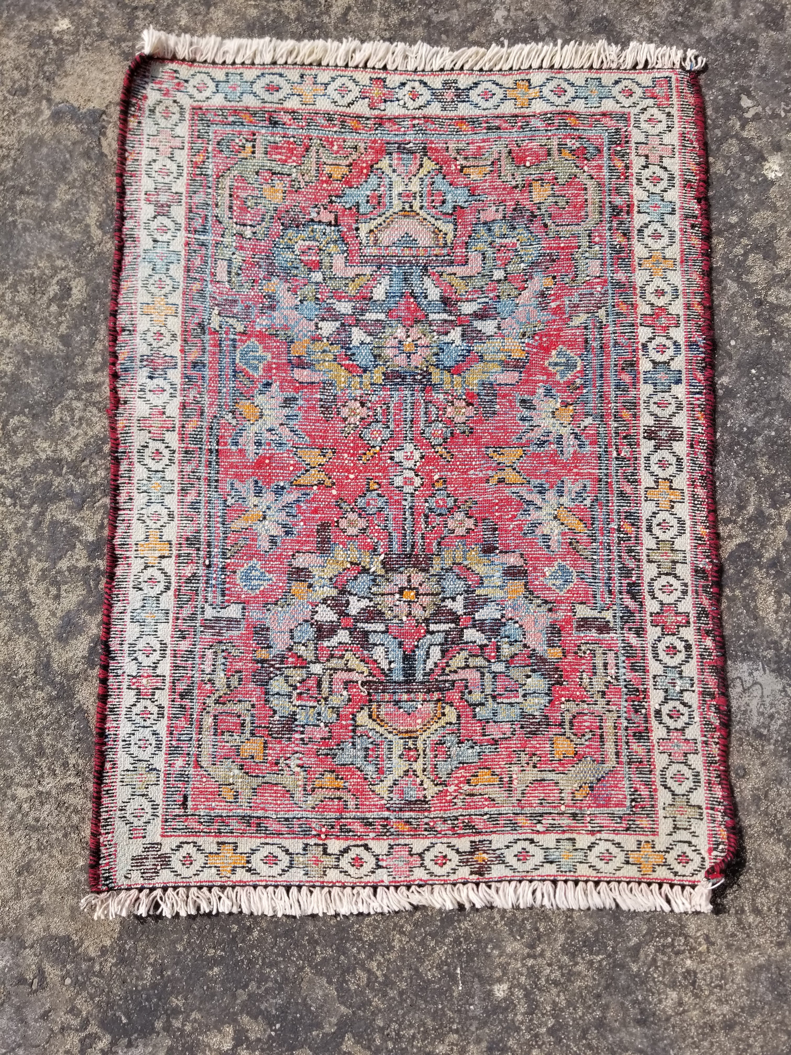 Semi Antique Traditional Handmade Karajeh Wool Multicolor Rug 78x58cm