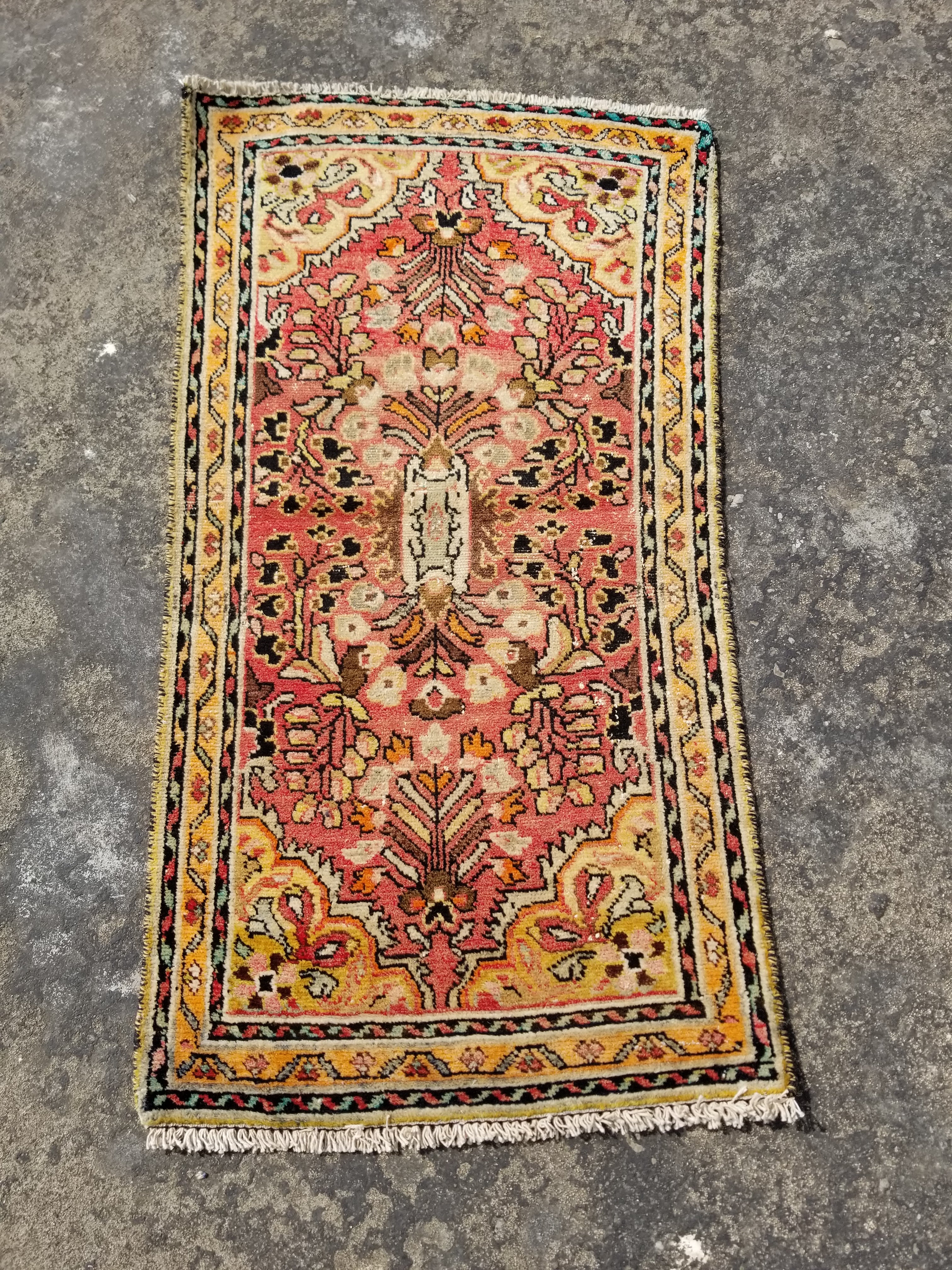 Distressed Vintage Traditional Handmade Oushak Wool Multicolor Rug 106x58cm