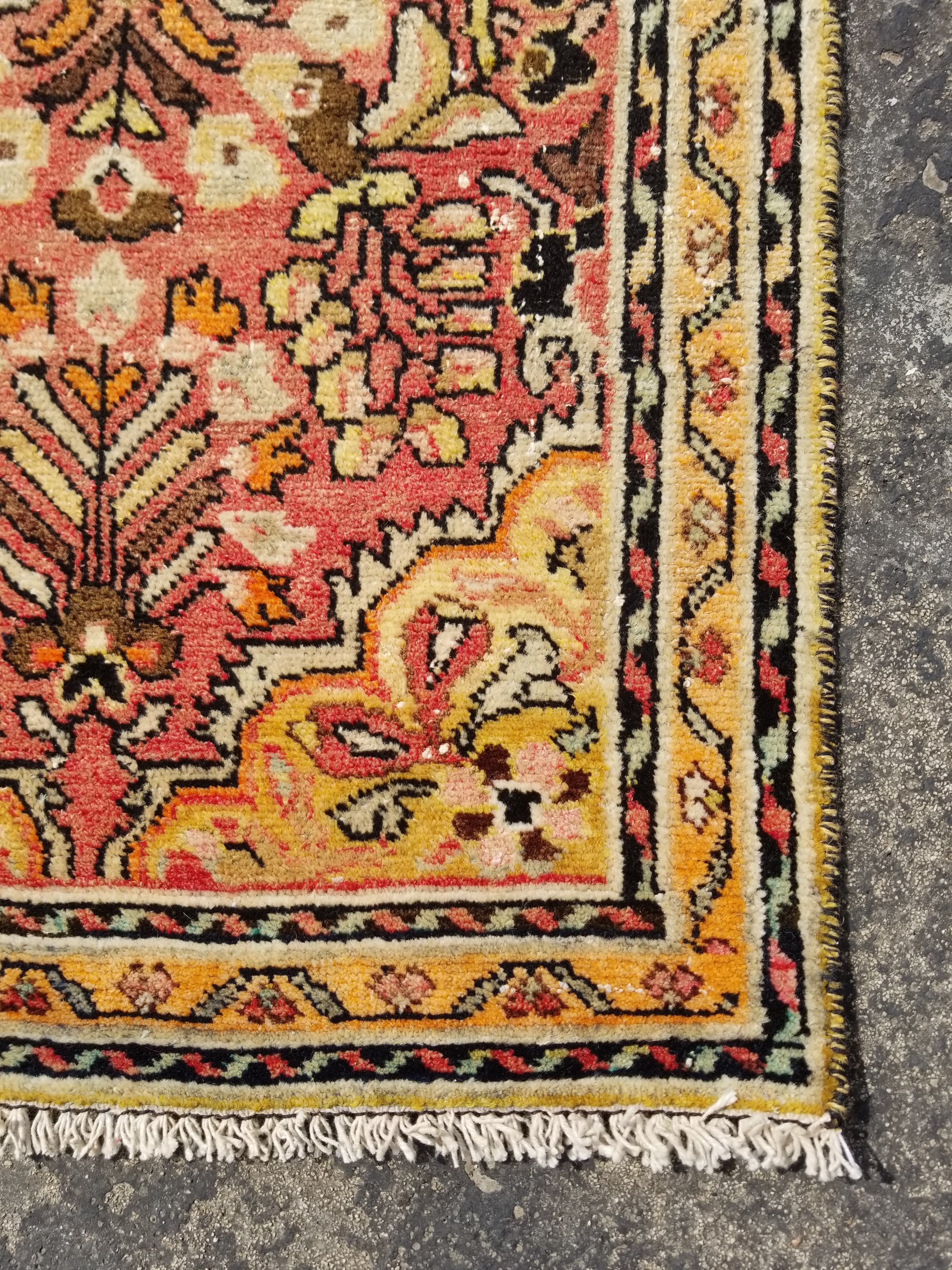 Distressed Vintage Traditional Handmade Oushak Wool Multicolor Rug 106x58cm