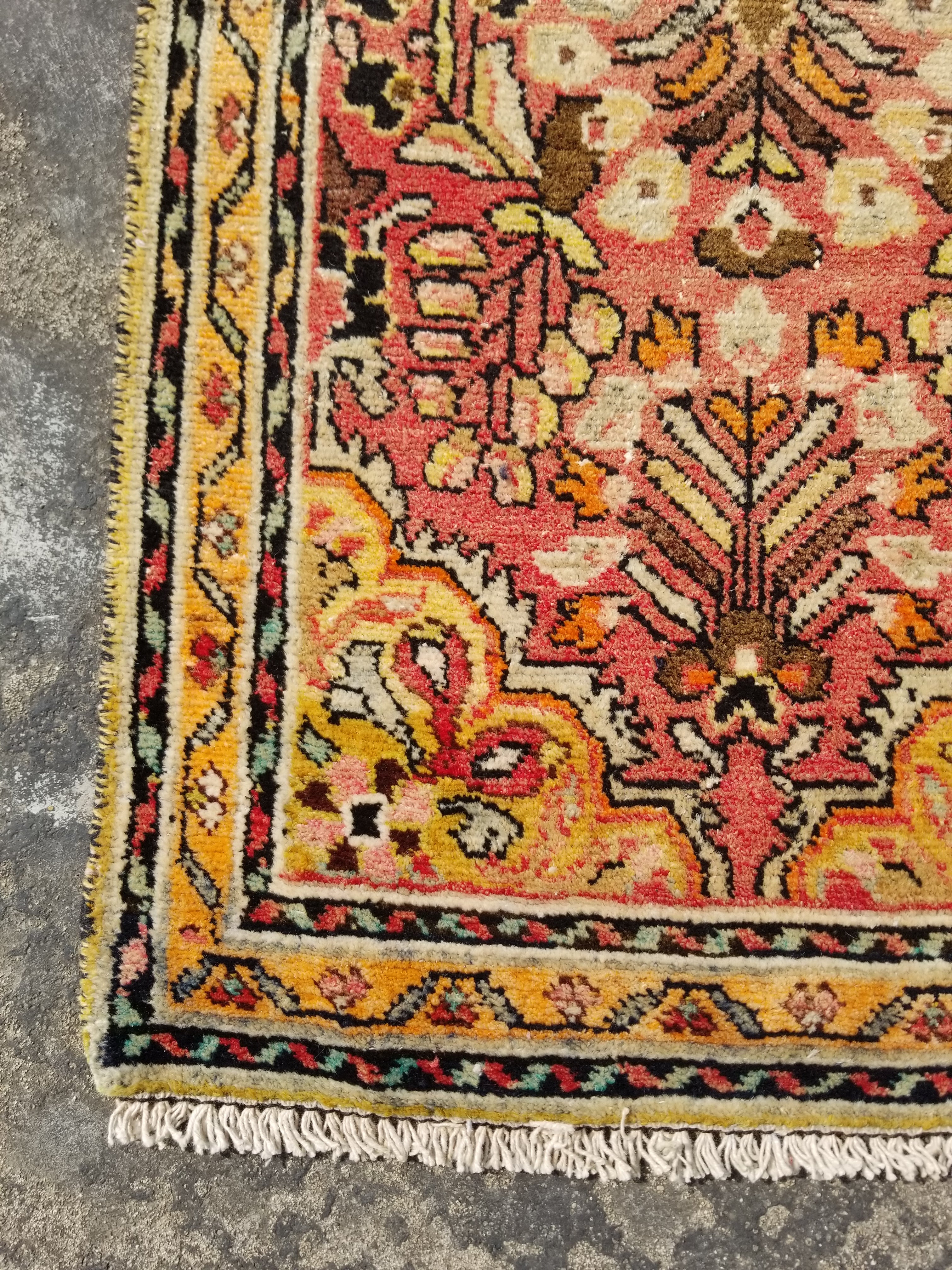 Distressed Vintage Traditional Handmade Oushak Wool Multicolor Rug 106x58cm