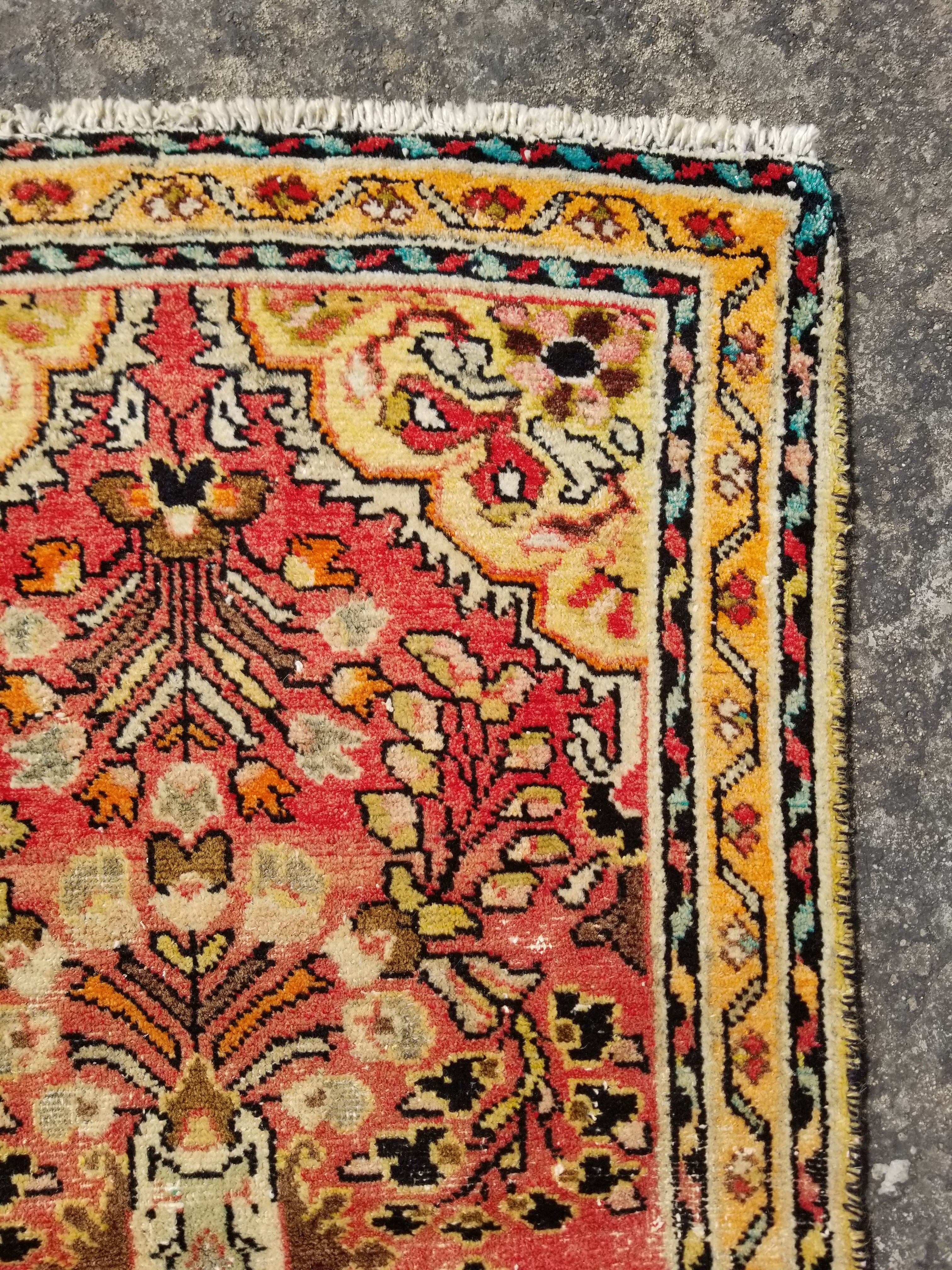 Distressed Vintage Traditional Handmade Oushak Wool Multicolor Rug 106x58cm