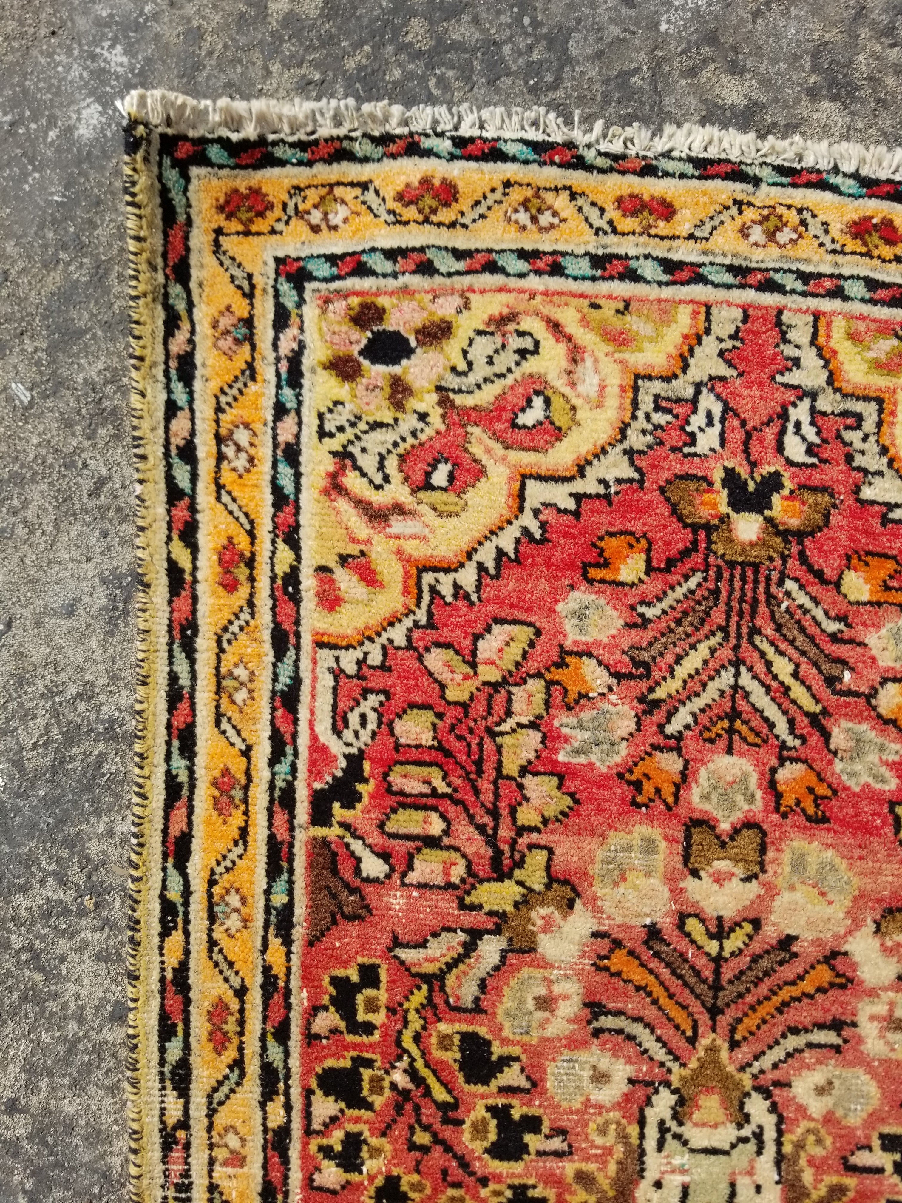Distressed Vintage Traditional Handmade Oushak Wool Multicolor Rug 106x58cm