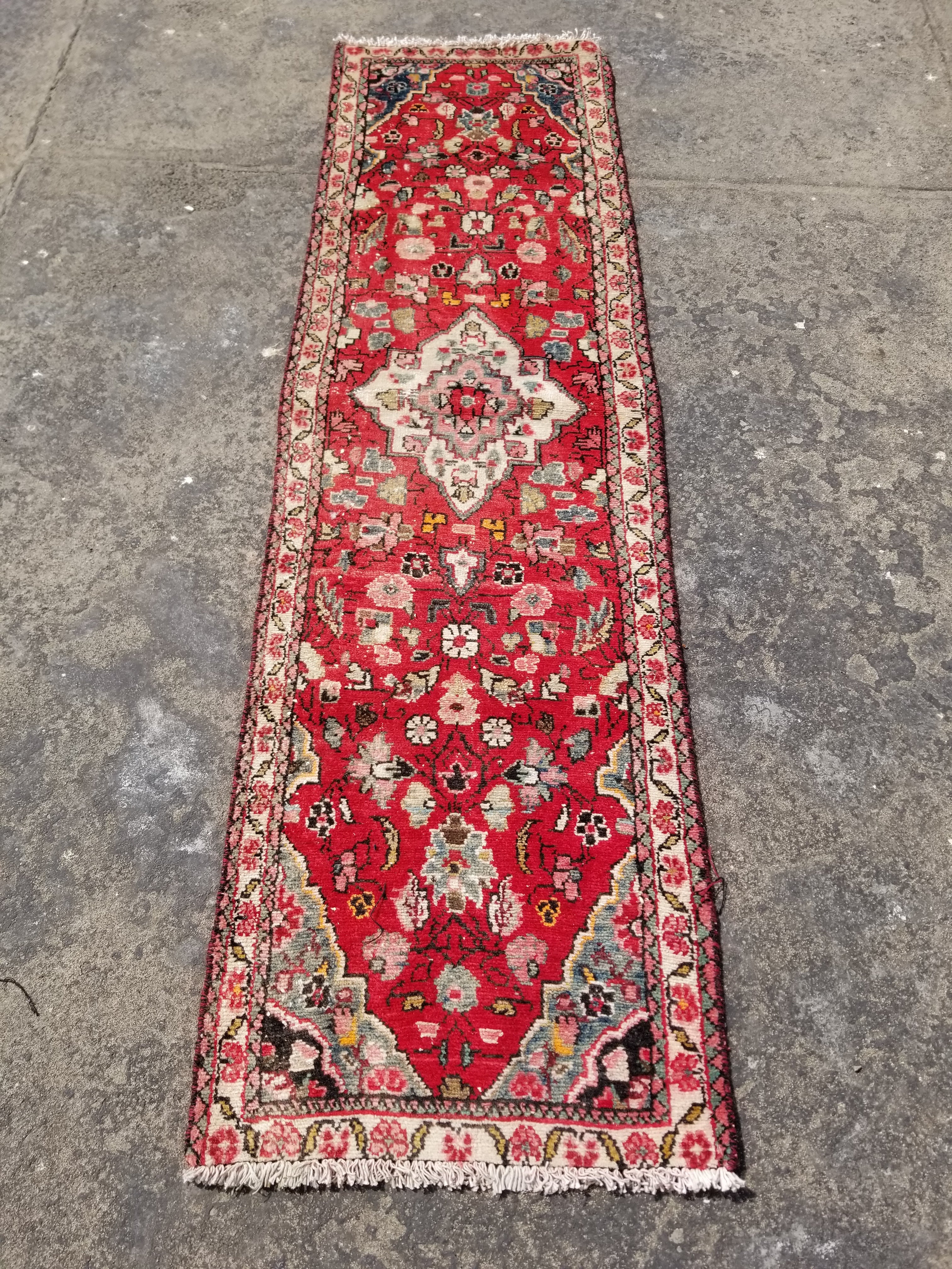 Vintage Traditional Handmade Oriental Wool Multicolor Runner Rug 238x66cm