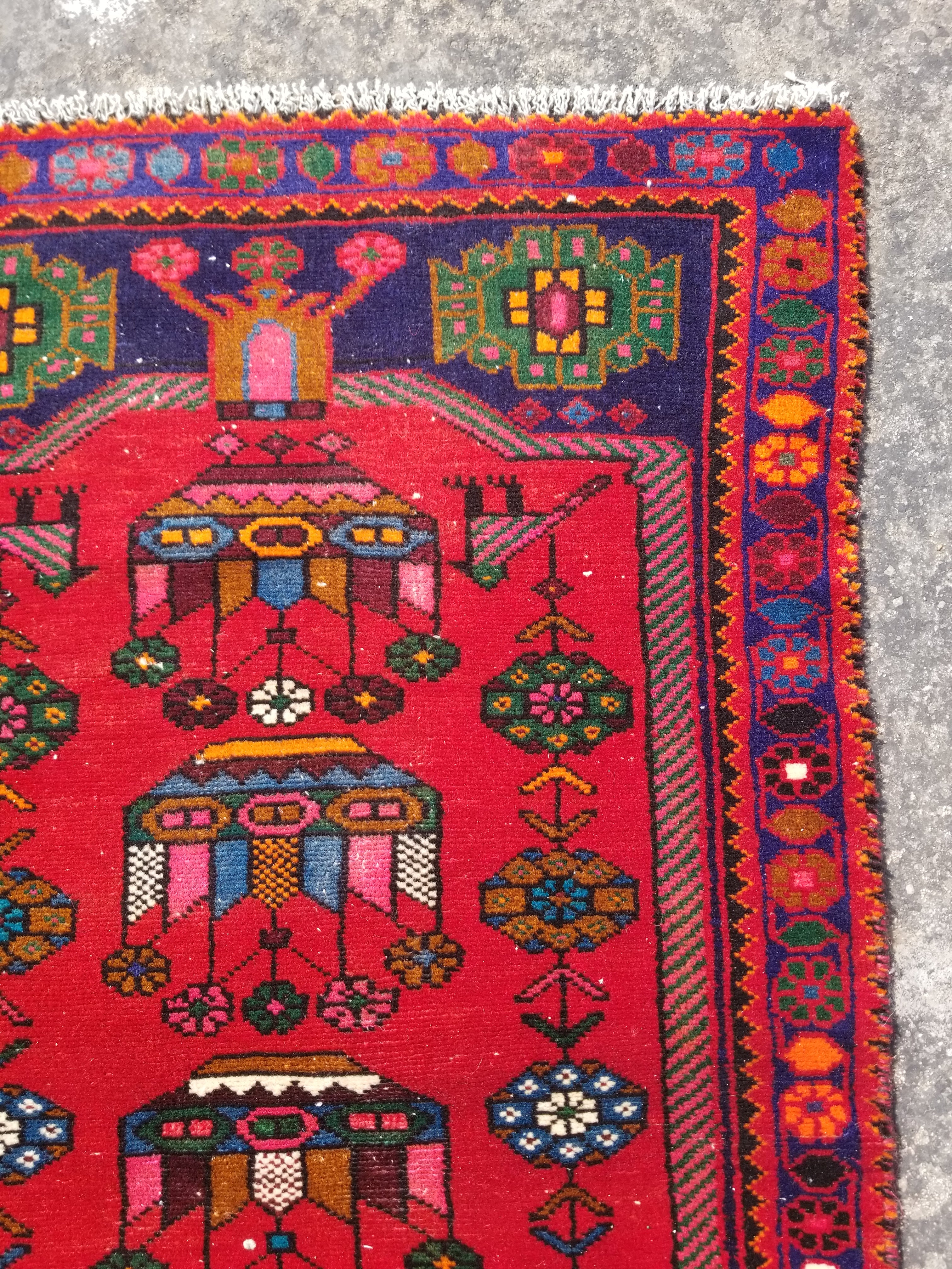 Antique Traditional Handmade Afghan Wool Multicolor Rug 119x73cm