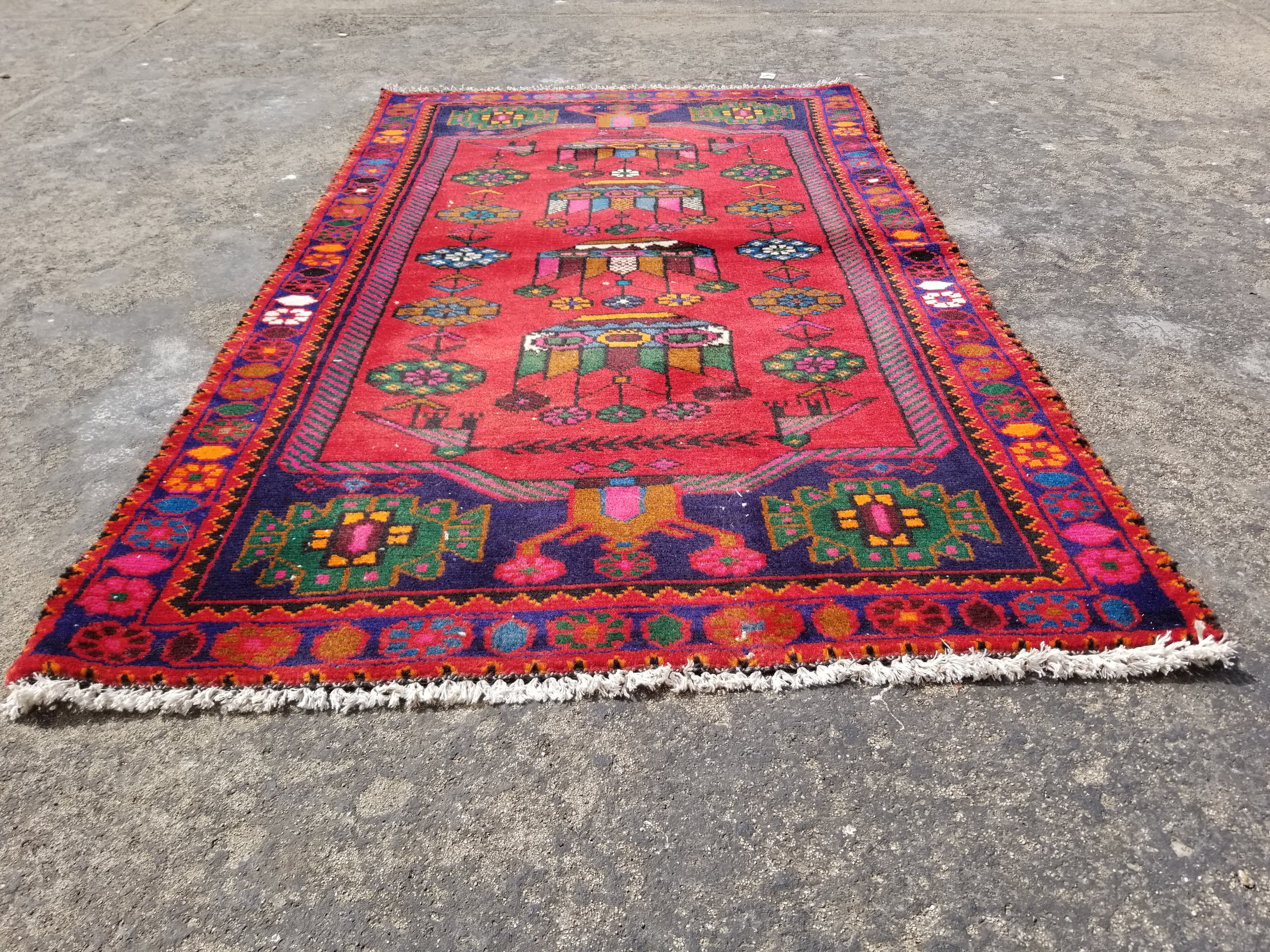 Antique Traditional Handmade Afghan Wool Multicolor Rug 119x73cm