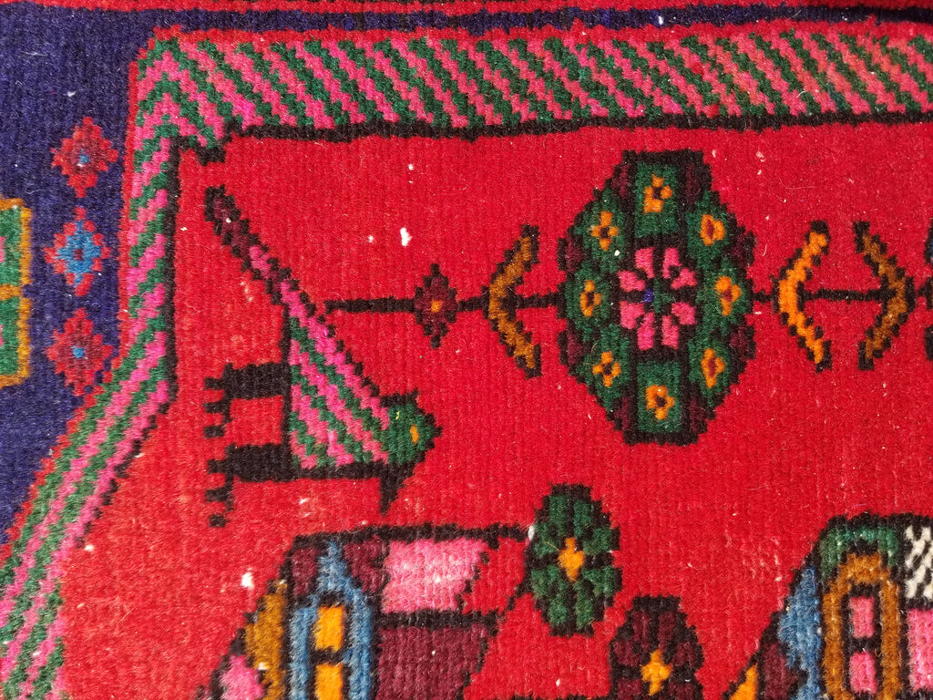 Antique Traditional Handmade Afghan Wool Multicolor Rug 119x73cm