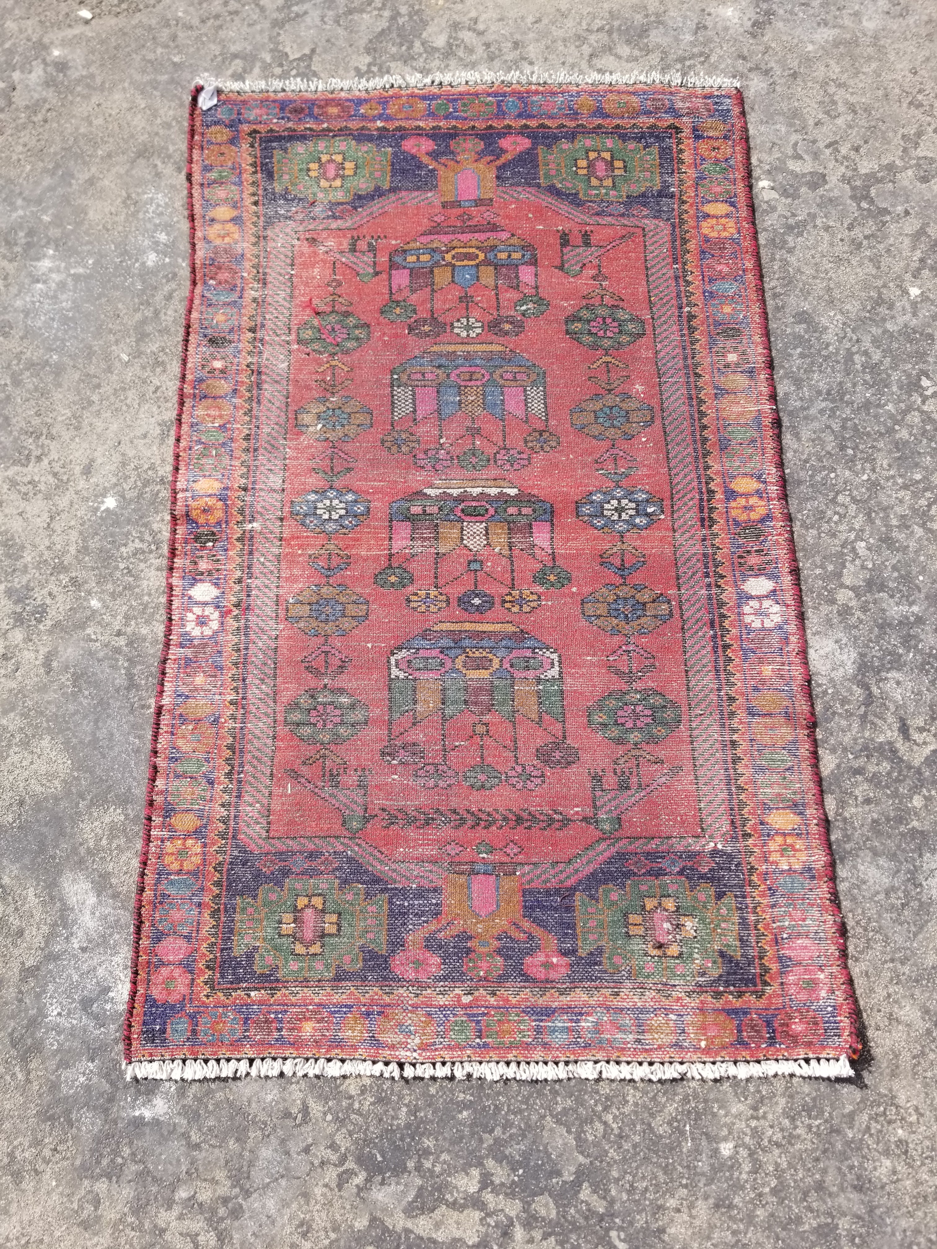 Antique Traditional Handmade Afghan Wool Multicolor Rug 119x73cm