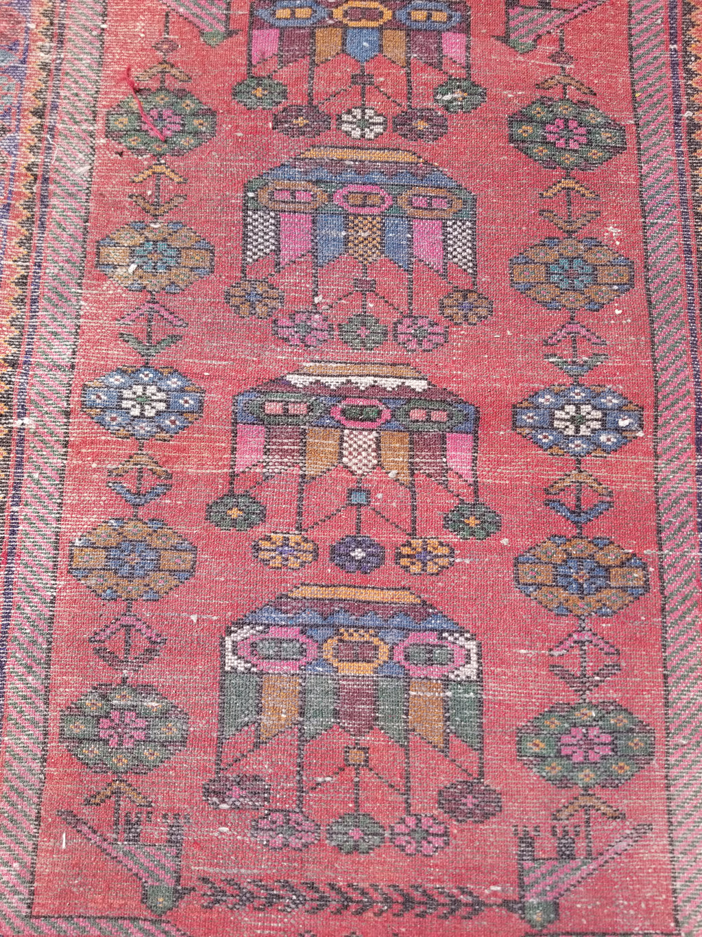 Antique Traditional Handmade Afghan Wool Multicolor Rug 119x73cm
