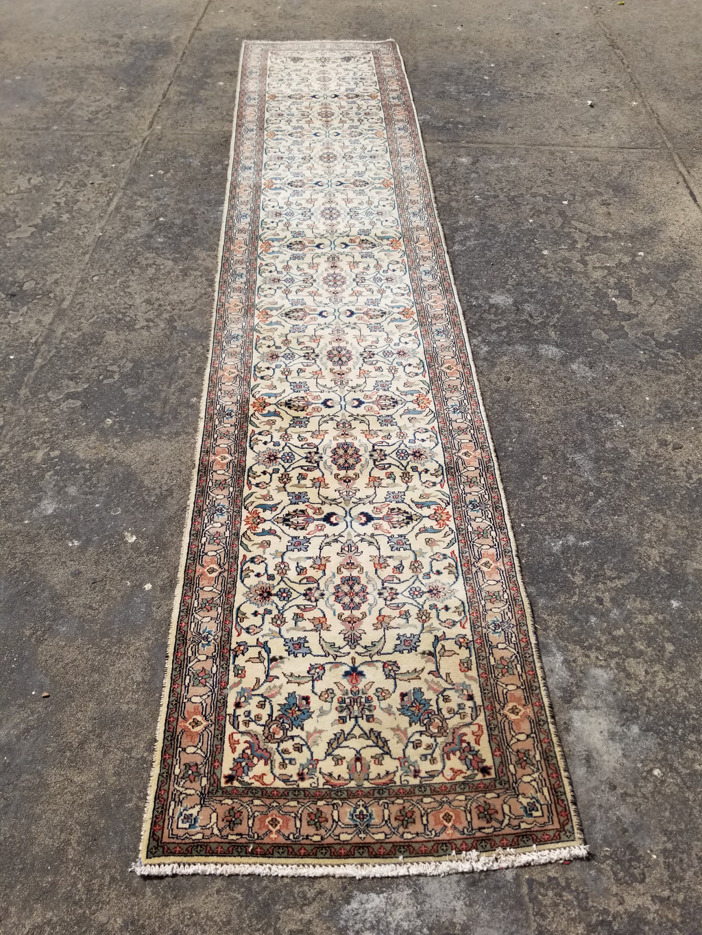 Antique Traditional Handmade Floral Wool Multicolor Runner Rug 373x76cm