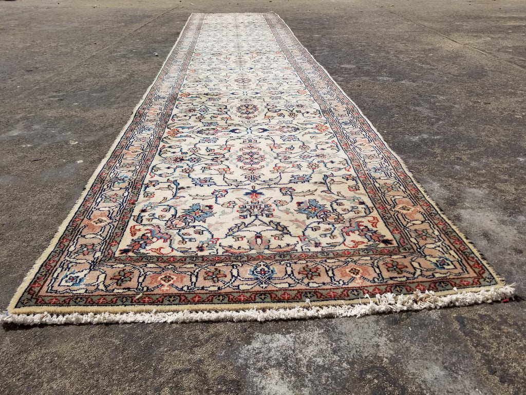 Antique Traditional Handmade Floral Wool Multicolor Runner Rug 373x76cm
