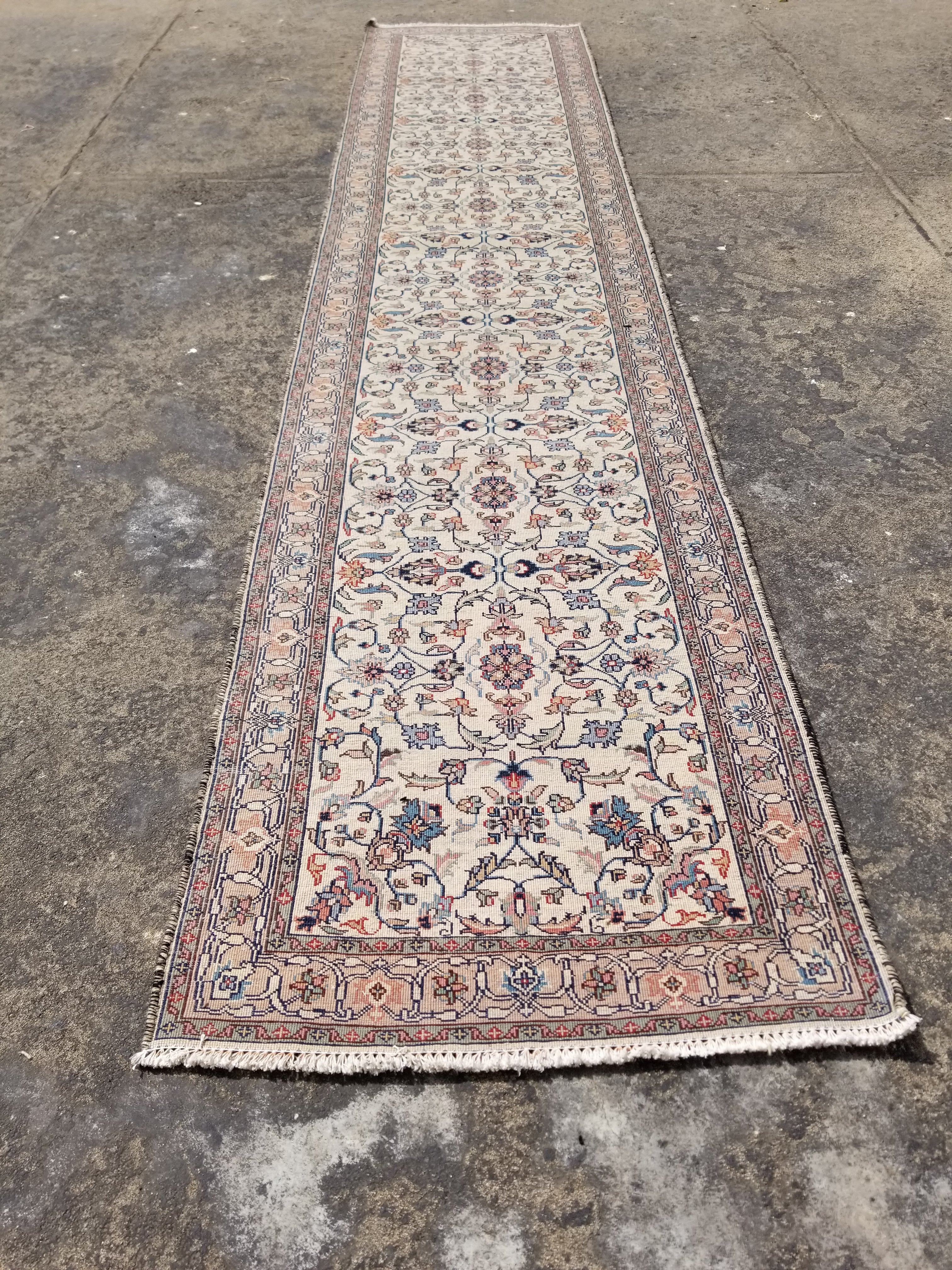 Antique Traditional Handmade Floral Wool Multicolor Runner Rug 373x76cm