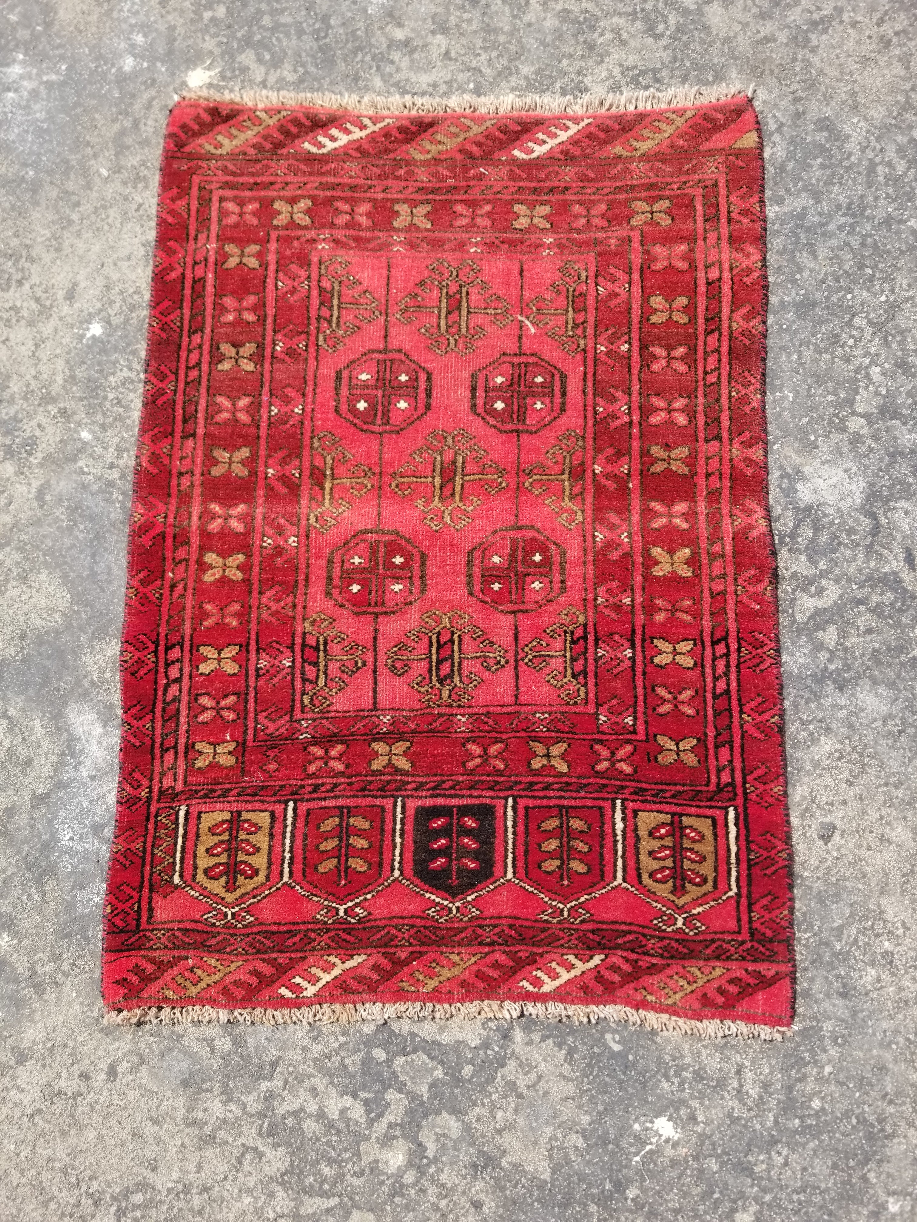 Vintage Traditional Handmade Afghan Turkmen Wool Multicolor Rug 99x71cm