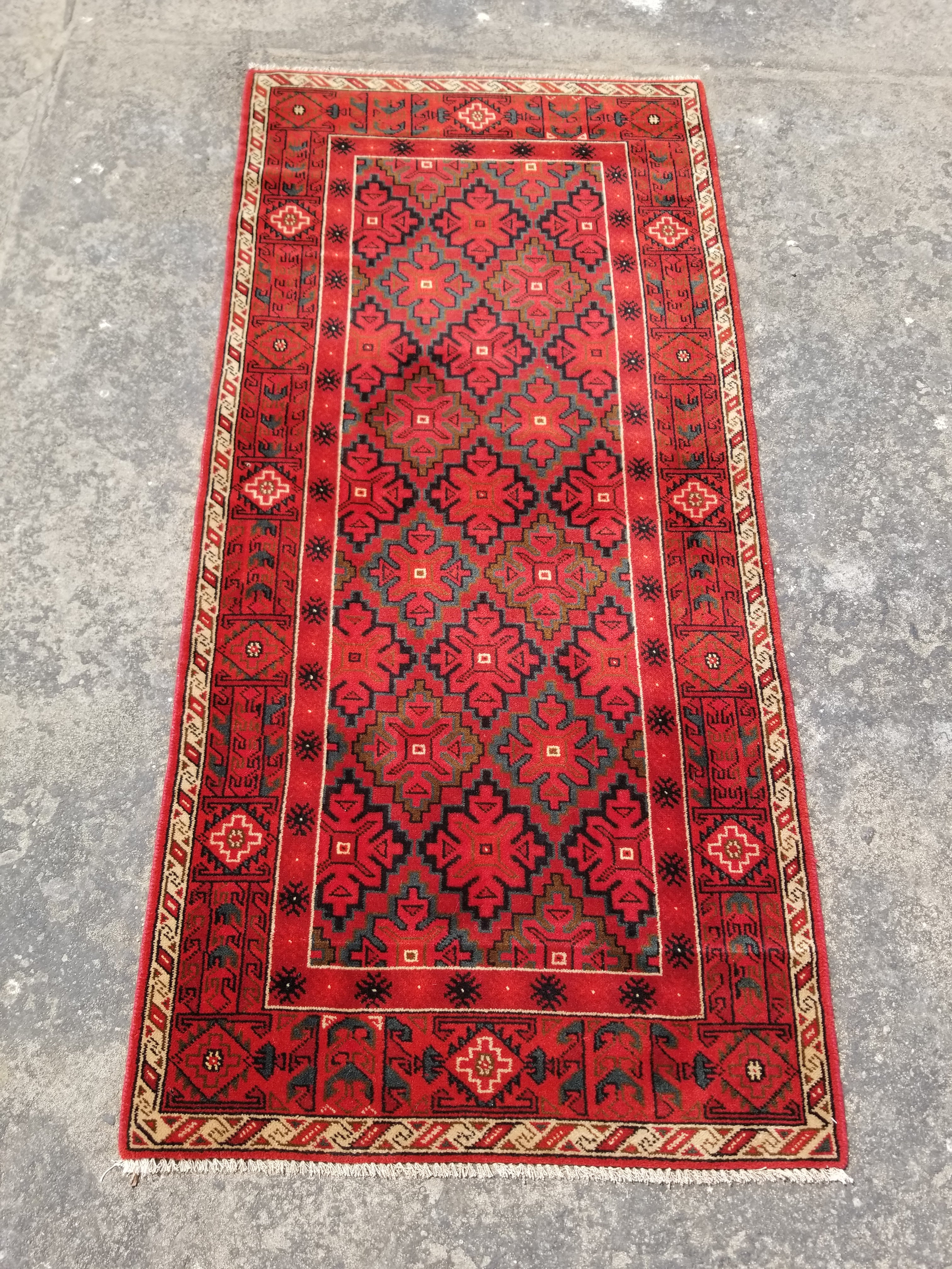 Vintage Traditional Handmade Afghan Turkmen Wool Multicolor Runner Rug 177x83cm
