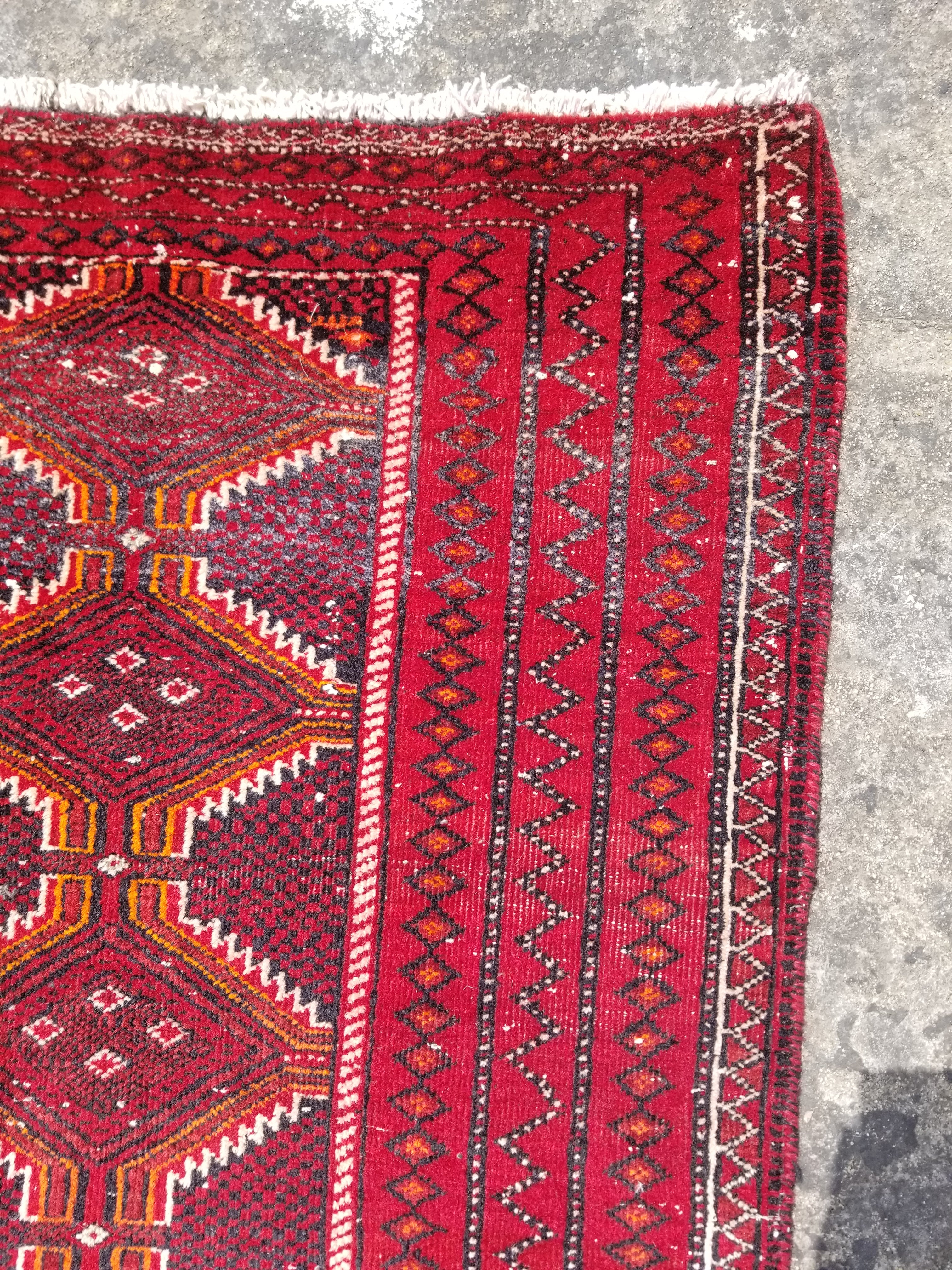 Vintage Traditional Handmade Afghan Wool Multicolor Rug 177x91cm