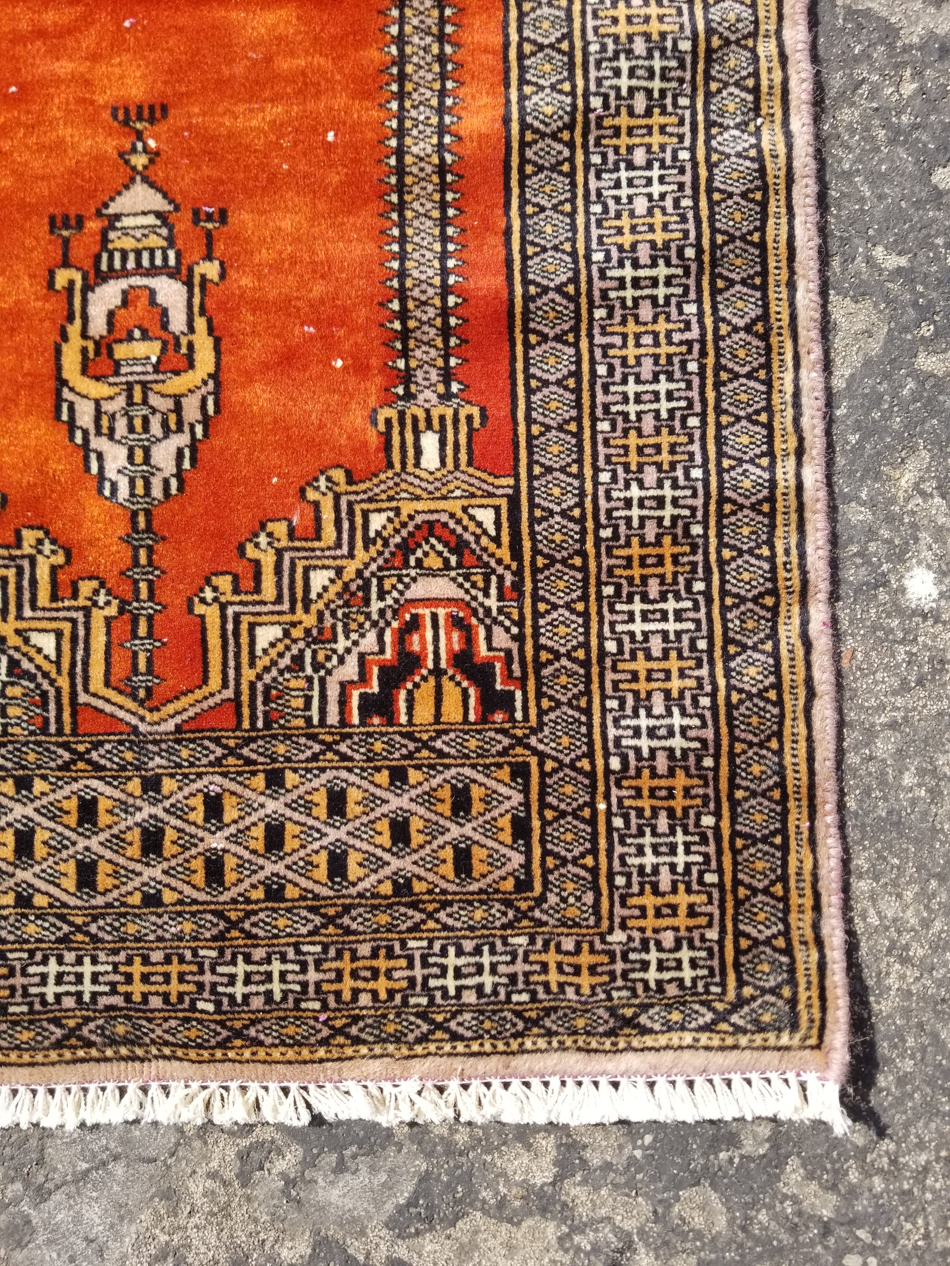 Vintage Traditional Handmade Oriental Wool Brown & Gold Prayer Rug 91x60cm