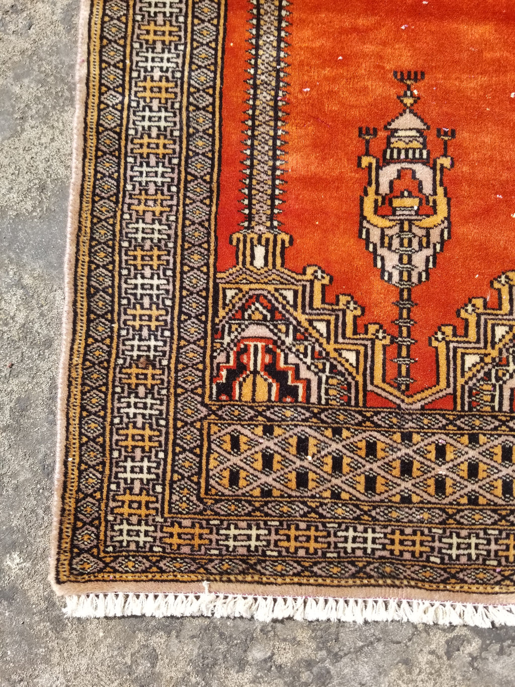 Vintage Traditional Handmade Oriental Wool Brown & Gold Prayer Rug 91x60cm