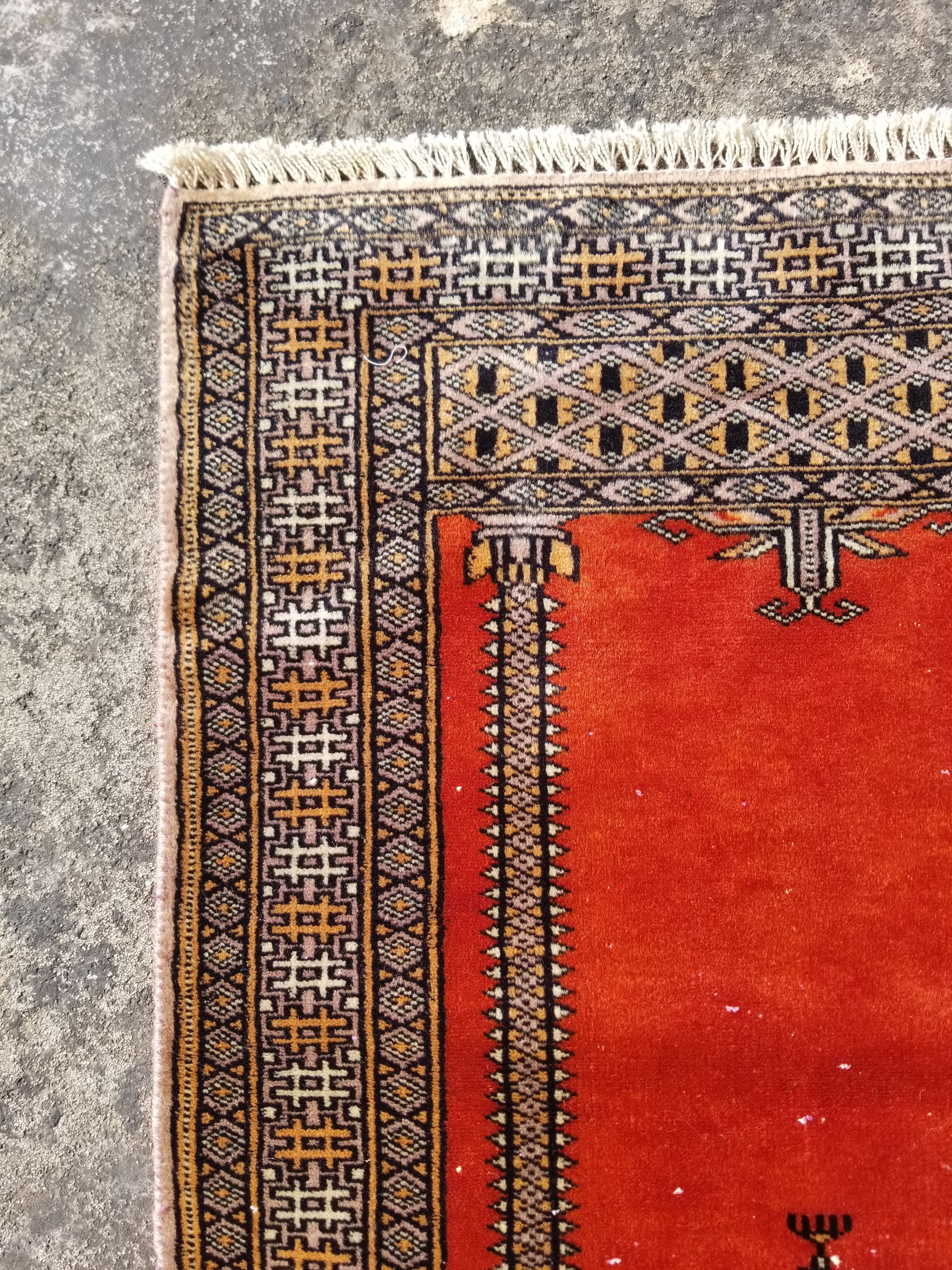Vintage Traditional Handmade Oriental Wool Brown & Gold Prayer Rug 91x60cm