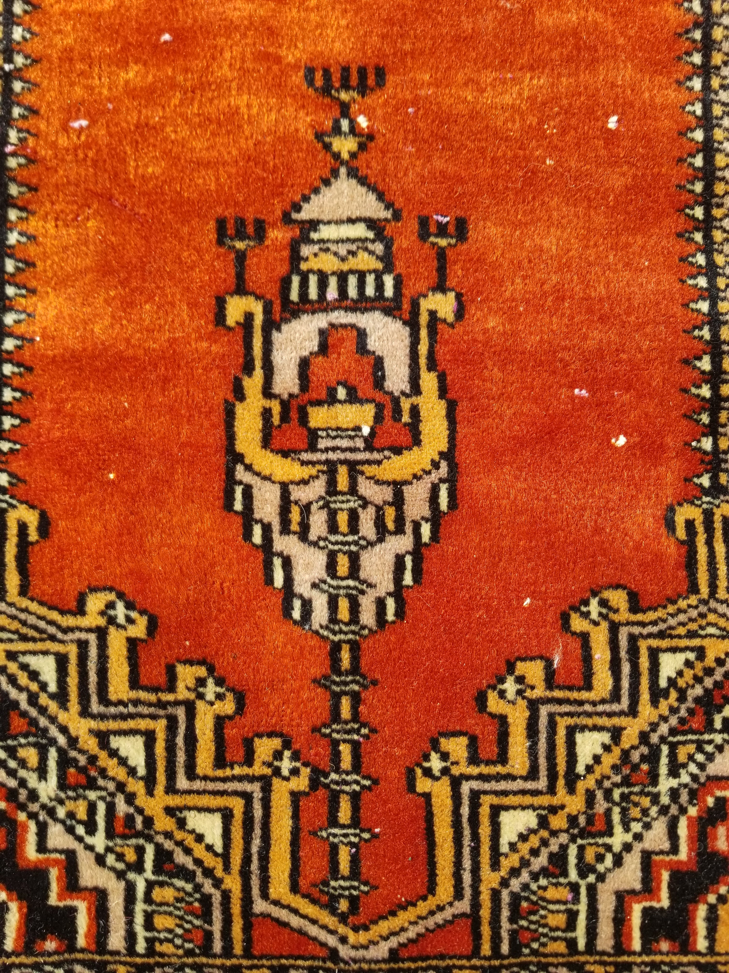 Vintage Traditional Handmade Oriental Wool Brown & Gold Prayer Rug 91x60cm