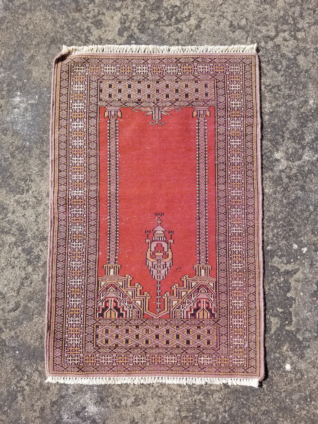 Vintage Traditional Handmade Oriental Wool Brown & Gold Prayer Rug 91x60cm
