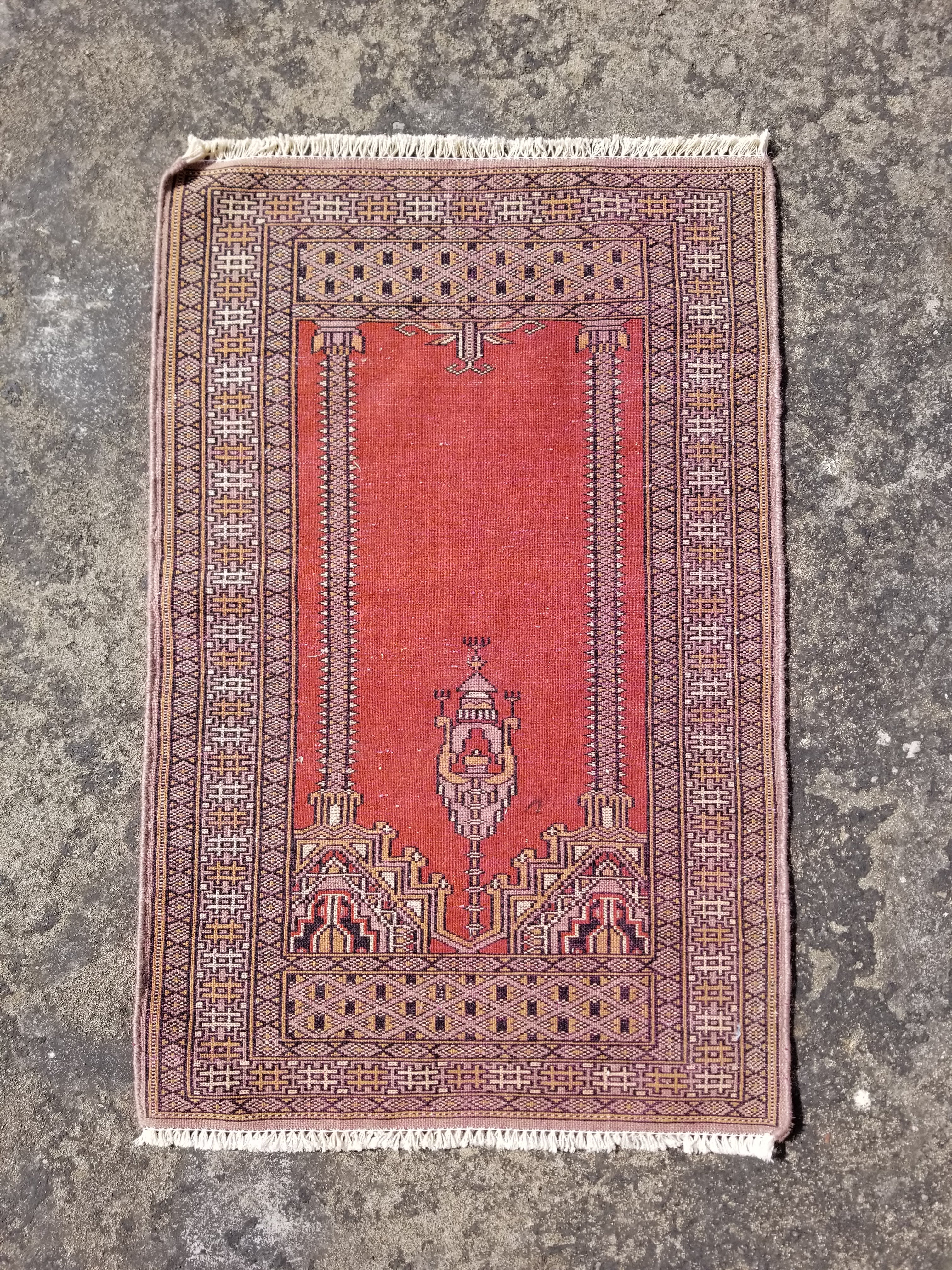 Vintage Traditional Handmade Oriental Wool Brown & Gold Prayer Rug 91x60cm