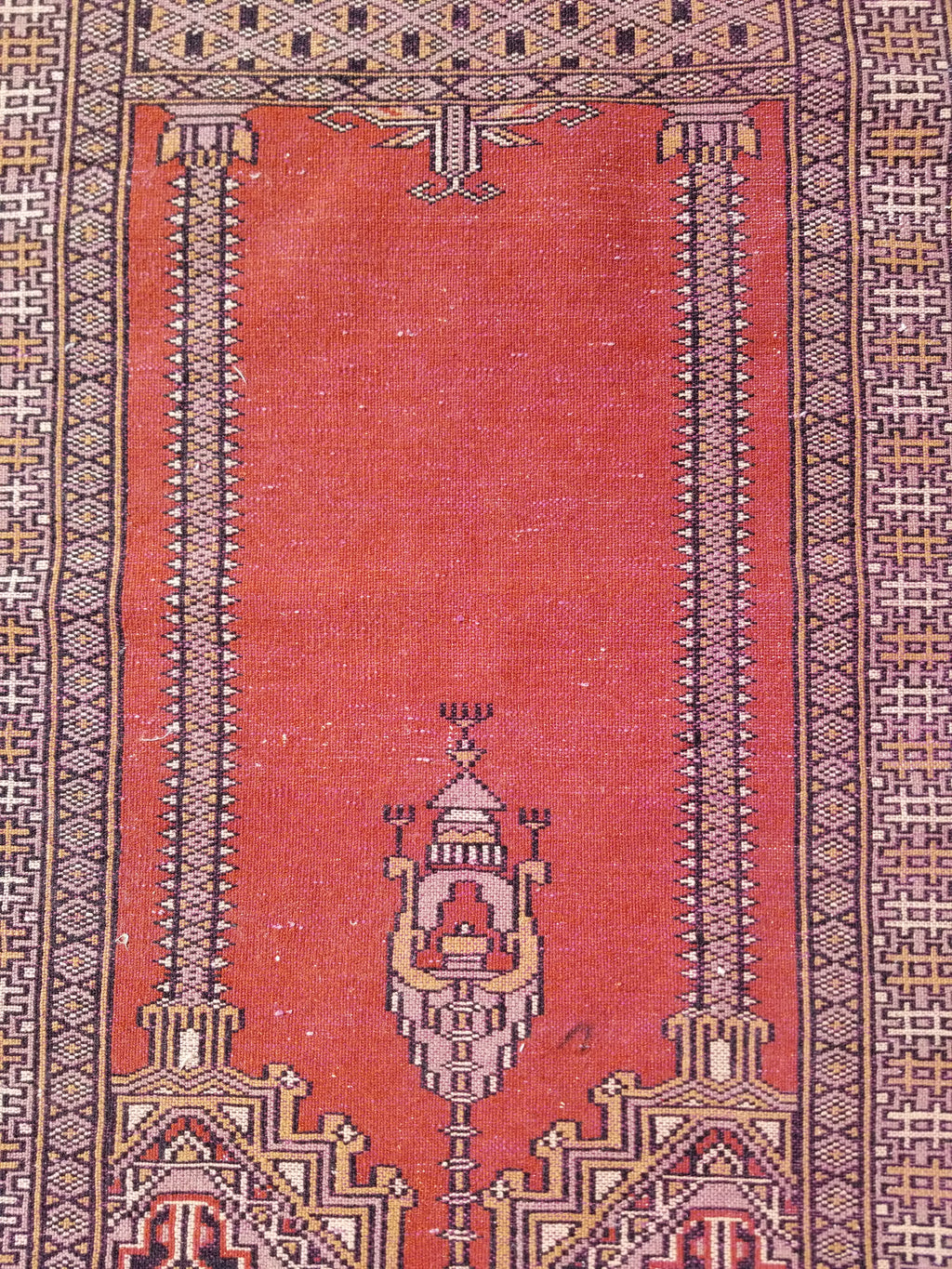 Vintage Traditional Handmade Oriental Wool Brown & Gold Prayer Rug 91x60cm