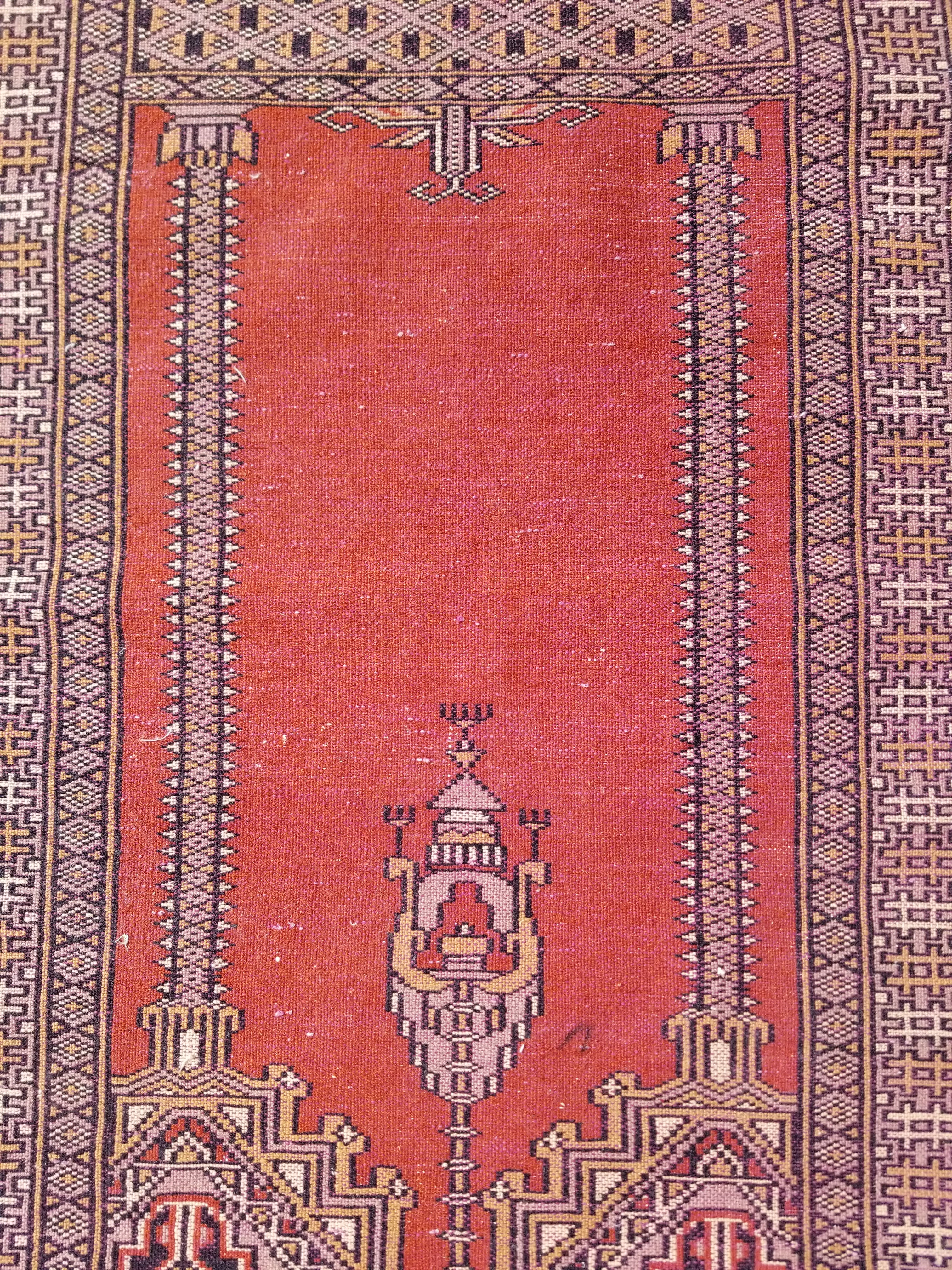 Vintage Traditional Handmade Oriental Wool Brown & Gold Prayer Rug 91x60cm
