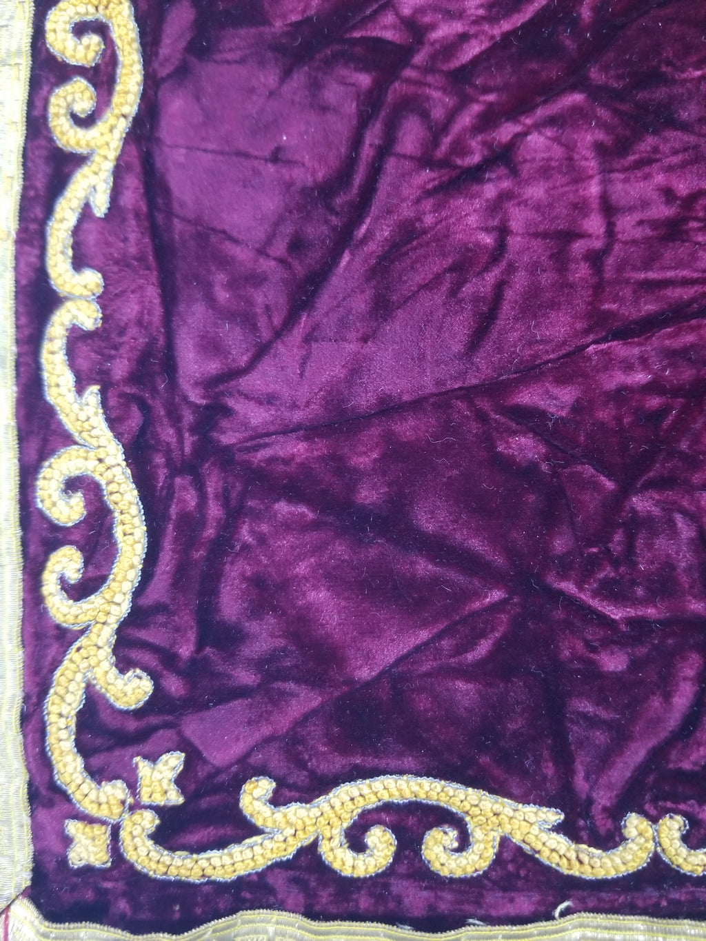 Antique French Floral Hand Embroidered Velvet Panel 68x64cm