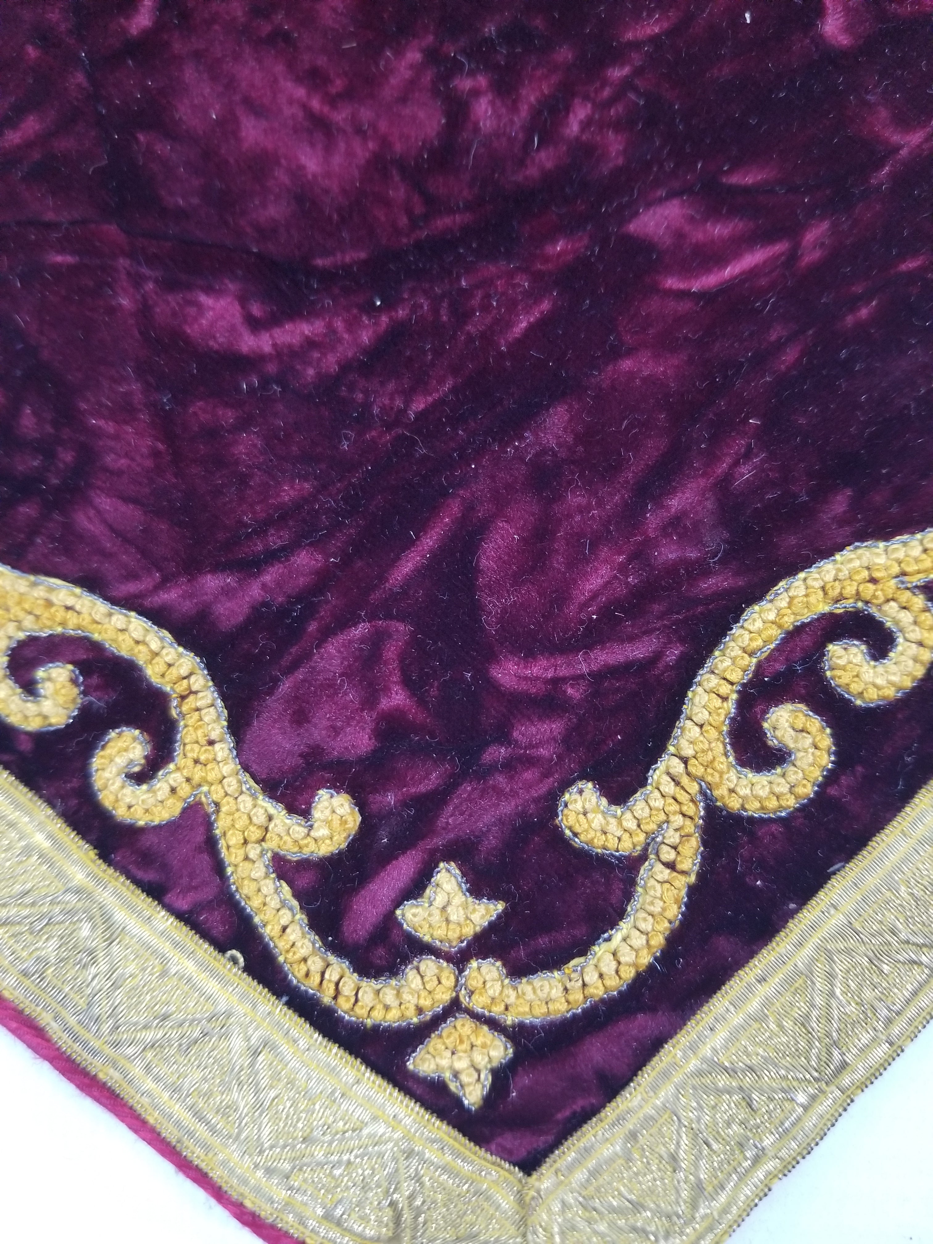 Antique French Floral Hand Embroidered Velvet Panel 68x64cm