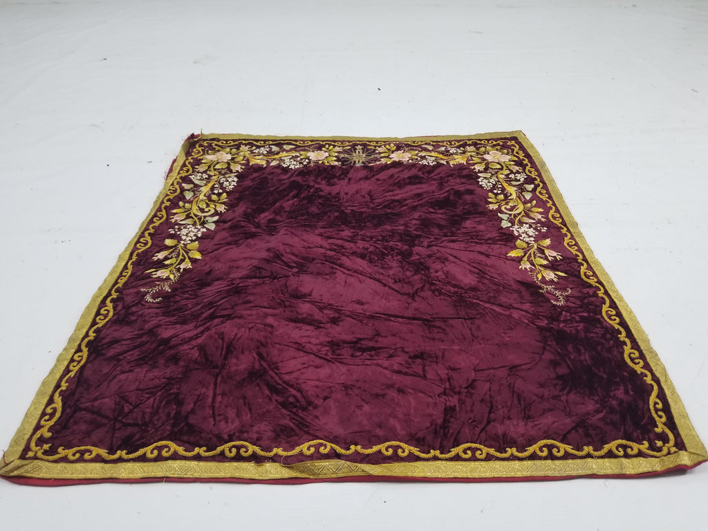 Antique French Floral Hand Embroidered Velvet Panel 68x64cm