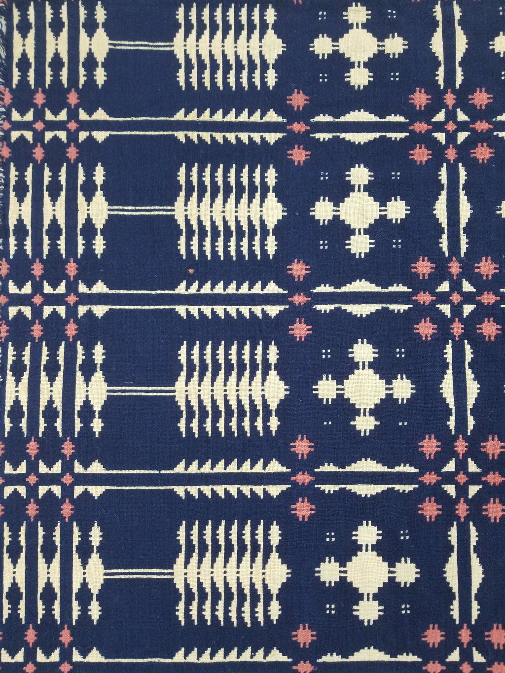 Antique American Reversible Jacquard Loomed Woolen Coverlet 200x168cm